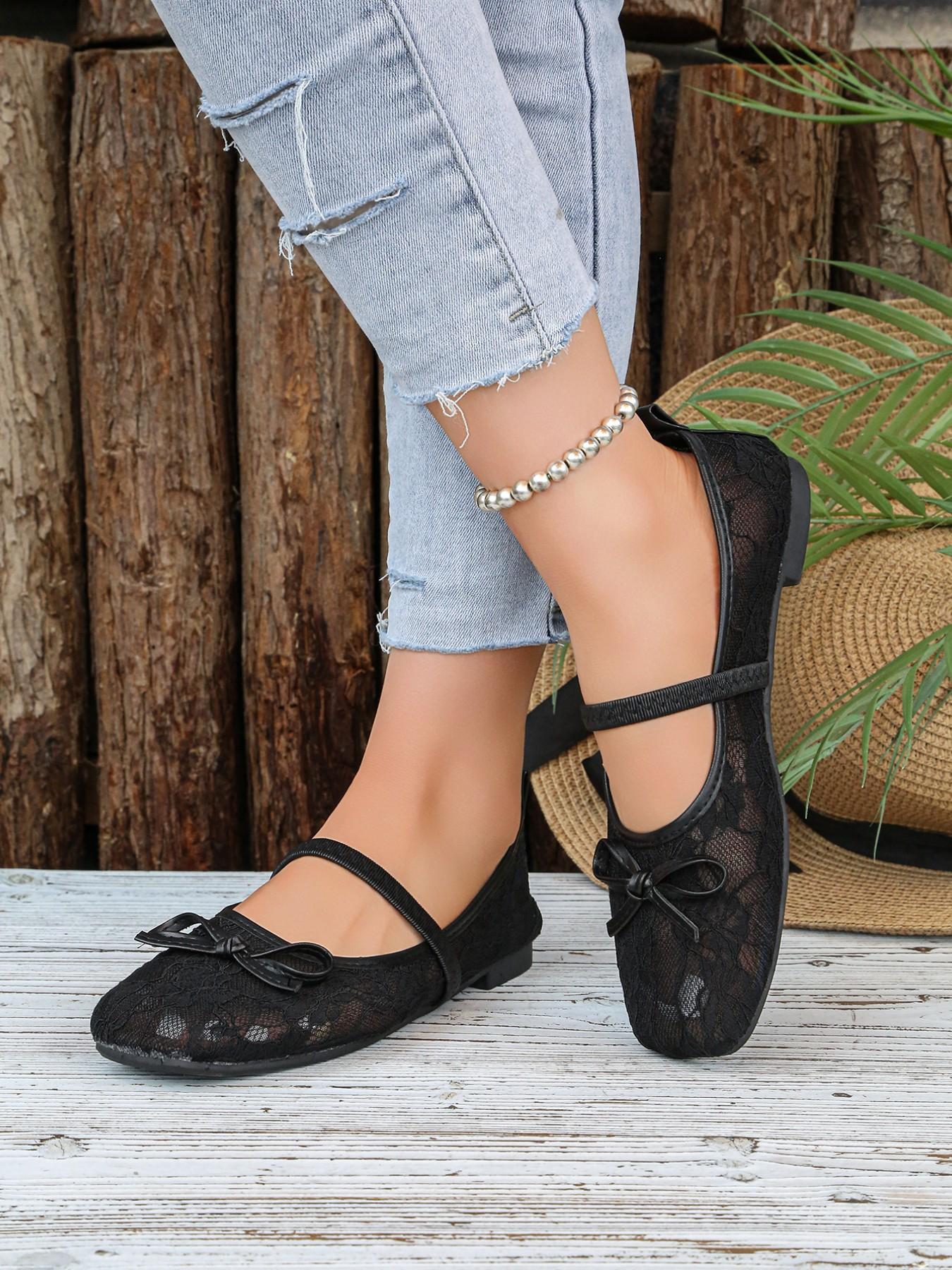 2026 Summer New Lace Mary Jane Shoes for Women, Round Toe Bowknot Low Heel Soft Sole Flat Shoes, Perfect for Shopping and Dating