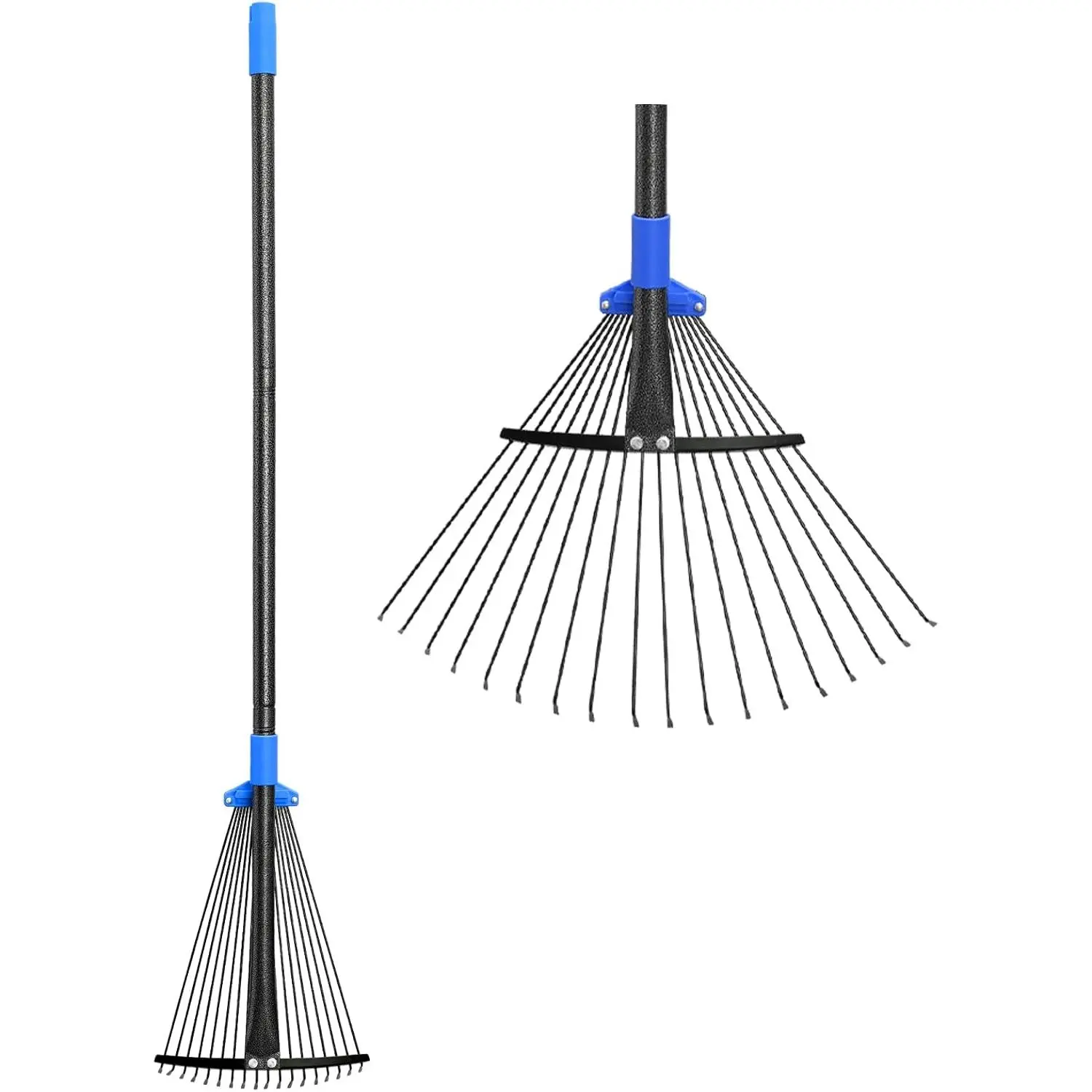 Adjustable metal long-handle leaf rake, suitable for lawns and gardens, sturdy and durable, with an extendable rake head, length 8-17inch, suitable for women and children, can be used for gardening, camping, and RV trips