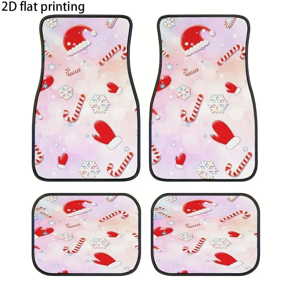 4pcs Christmas Candy Snowman Snowflake Car Floor Mats, Machine Washable Durable All Season Liners for Front& Rear Seats