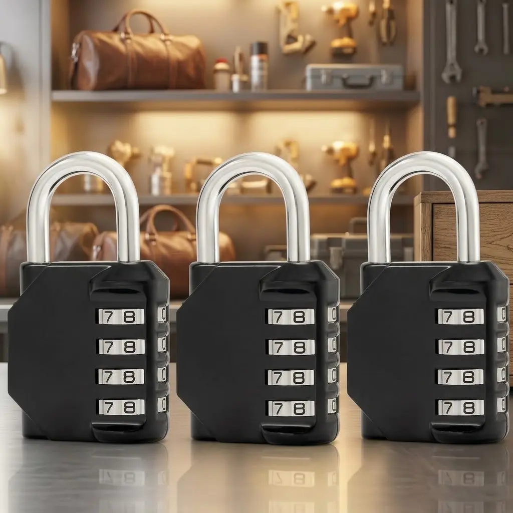 [HUOMAQFAN]Set of 3 Combination Padlock - 4 Digit Waterproof Outdoor Reset Lock for Gym Locker, School, Fence, Tool Box, Storage Unit & Shed (Black)