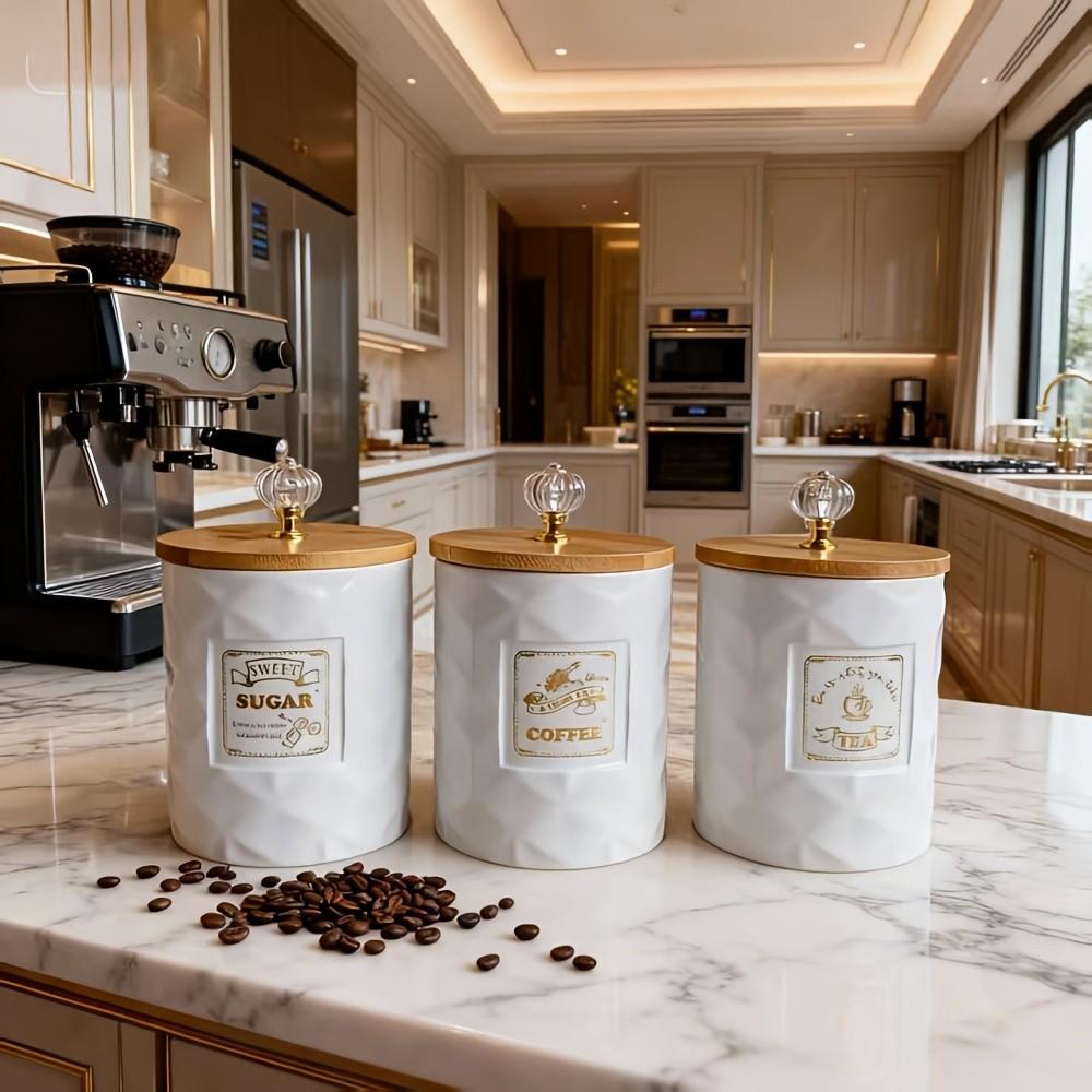 Luxury Ceramic Sealed Jars Set, Moisture-Proof Tea Coffee Storage, High-Aesthetic Candy Jar, Food Jar, Reusable Containers, Kitchen Food Storage, Perfect for Parties and Decorations