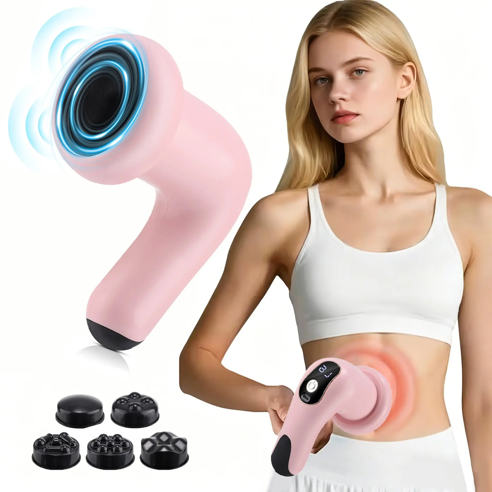 Handheld Lymphatic Massager, Cordless Body Sculpting Machine with 5 Heads & 6 Intensity Levels, Electric Body Shaping Massager for Arm Thighs Leg Hip Belly, Lymphatic Drainage Tool, Ideal Gifts for Women Men, Holiday Gift Massagers