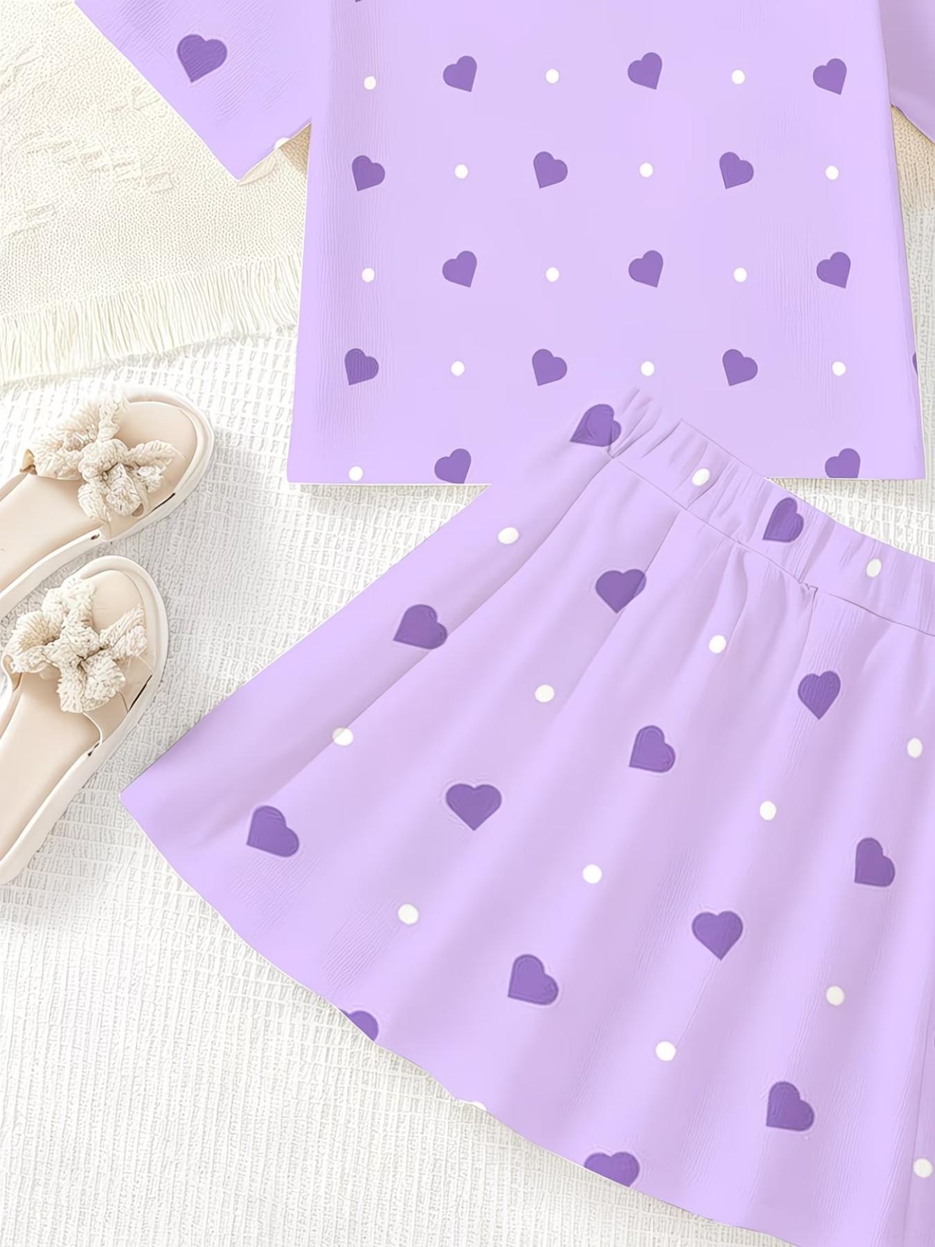 Girls' 3D Printed Capybara Heart Pattern Top and Skirt Set, Summer Casual Slim-Fitting Round Neck Short Sleeve