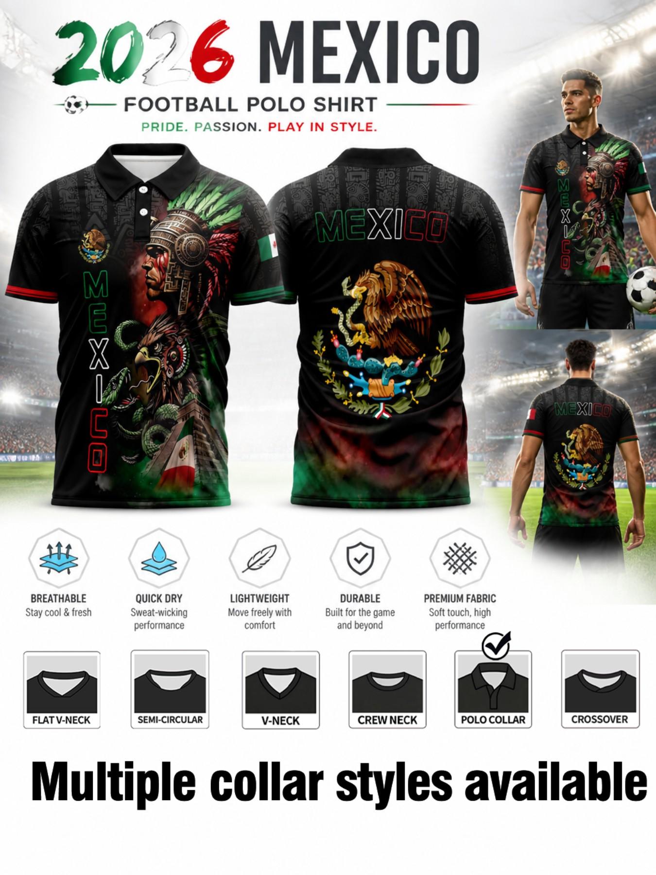 2026 Mexico Sport Short Sleeve Jersey, Summer Training Clothing, Aztec Warrior Print, Fitted Design, Ideal for Training, Outdoor Activities, Streetwear