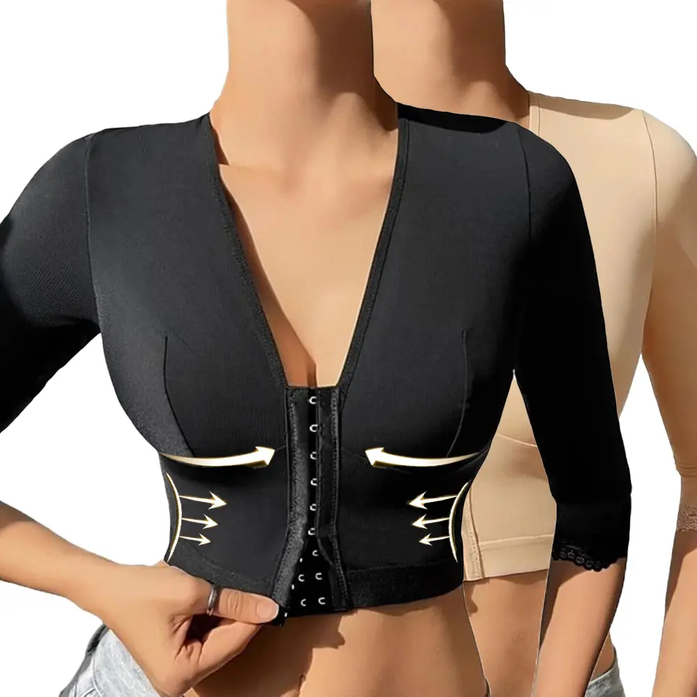 Women Arm Compression Sleeve Post Surgery Front Closure Bra Arm Lipo Compression Garment Seamless Arm Shaper for Flabby Arms Breast Back Support Lace Shapewear