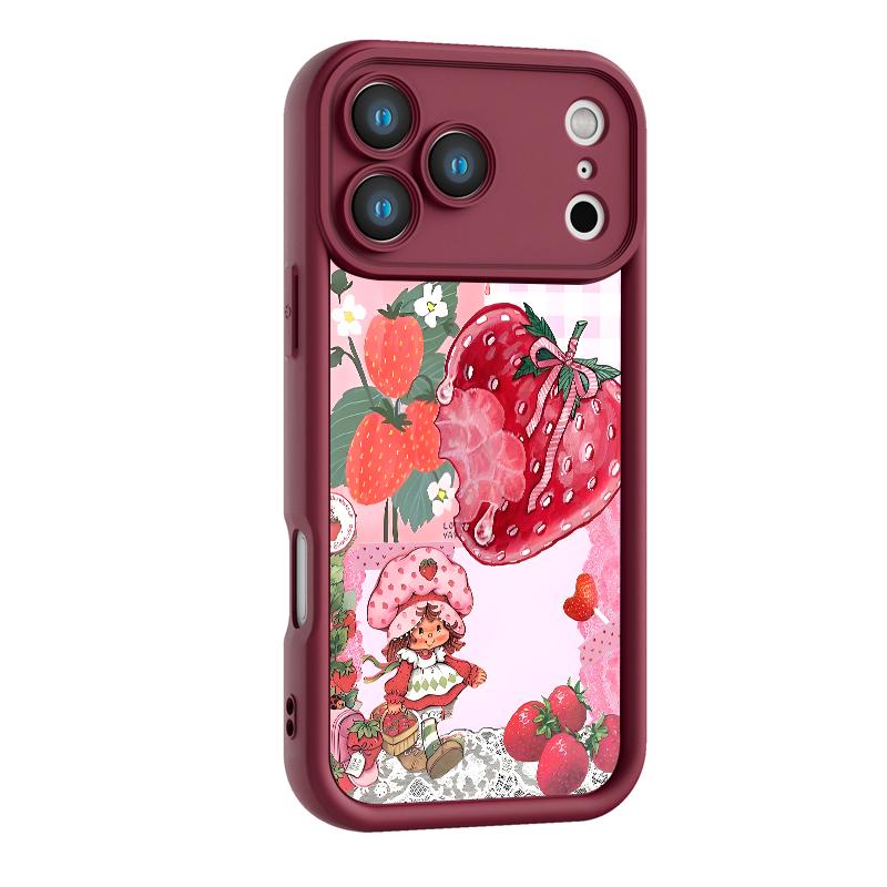 Strawberry Shortcake Pattern Phone Case, Soft Silicone, Fully Protected and Shockproof For iPhone 17 16 15 Pro Max 14 13 12 11 X Plus Air 17E Pink Girl Mini