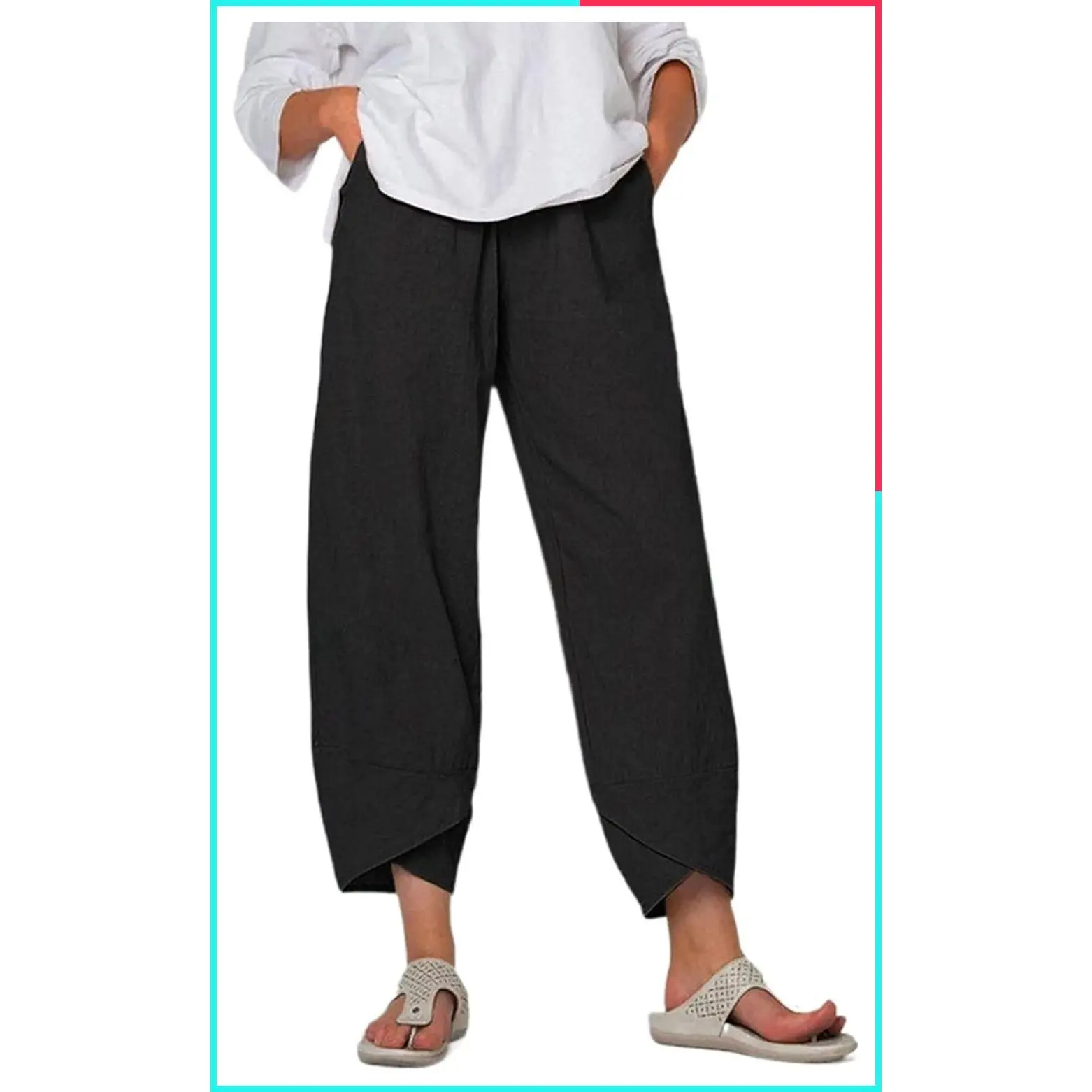 Women's Summer Cotton Linen Cropped Tulip Capri Lounge Pants