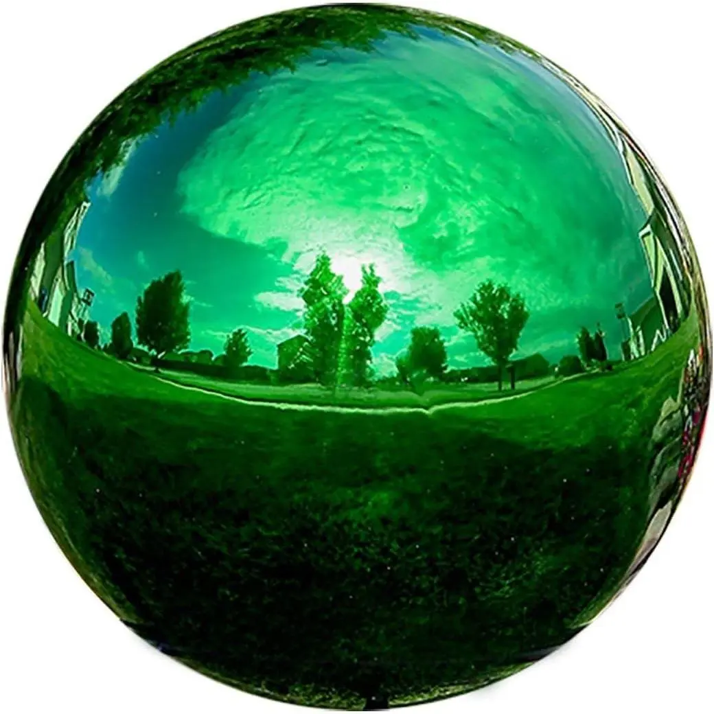 Stainless Steel Gazing Globe Mirror Ball, Colorful and Shiny Addition to Any Garden or Home. Sparkling Green (10 Inch)