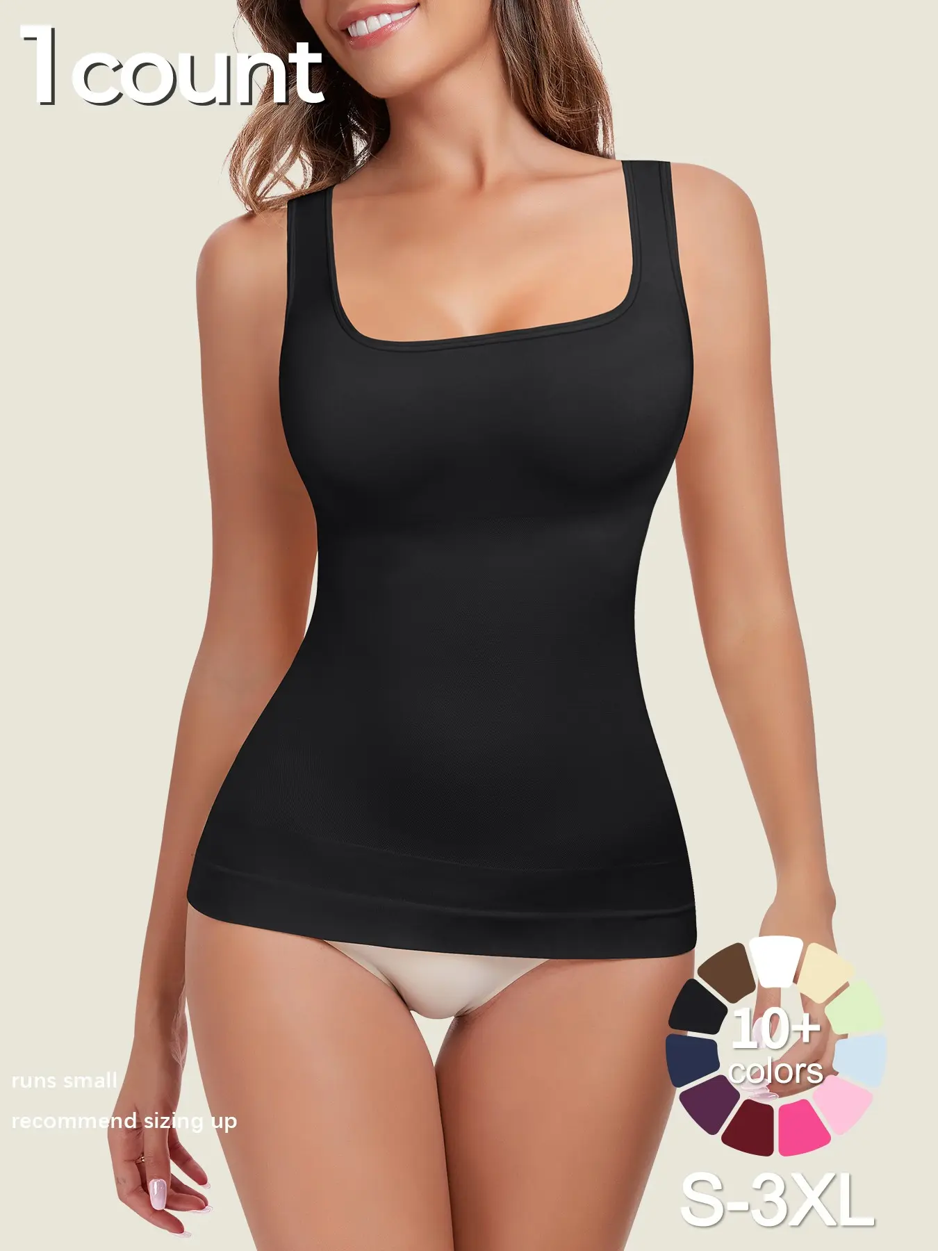 【Black Friday】Women’s Seamless Square-Neck Tummy-Control Shapewear Tank Top, Soft Breathable Compression Underwear with Smooth Fit, Solid-Color Body Shaper