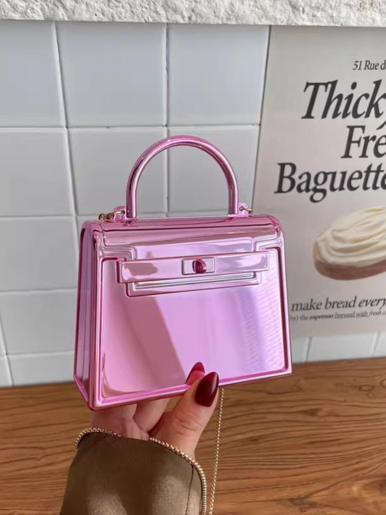 Spring Summer Glossy Acrylic Mini Bag, Kelly Platinum Small Square Bag, Party Handbag, Retro Lock Clutch, Lady Chain Wallet, Evening Box Bag