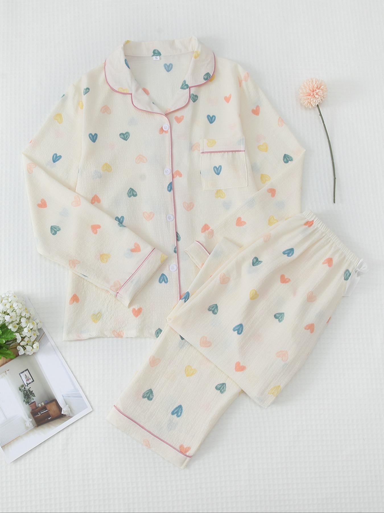 Women's Button Front Blouse & Bow Front Contrast Binding Pants Pyjama Set, Casual Long Sleeve Lapel Top & Trousers, Summer Outfits 2024, Sleepwear for Spring & Fall, National Day Offers