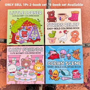 Super Cute Coloring Books Set, Stress Relief Art Therapy, Easy Scenes & Adorable Characters, Perfect Gift for All Ages, 2/4 Pack