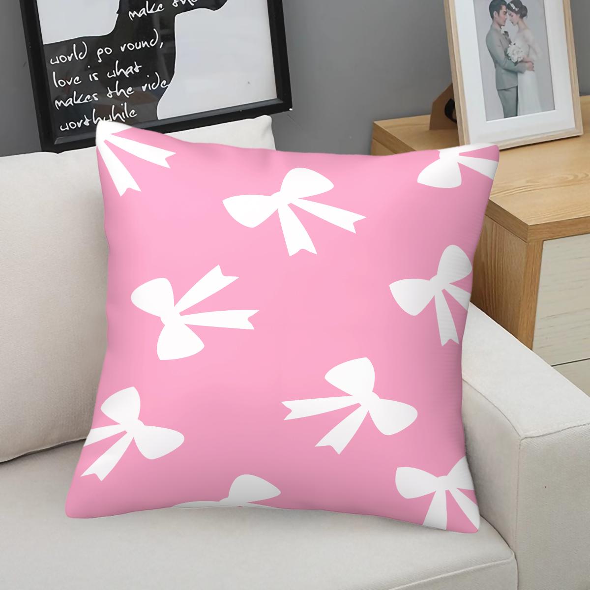 Cute Bow Print Throw Pillow, Heart Checkerboard Decorative Sofa Cushion, Exquisite Gift for Girls & Women, with Pillow Insert