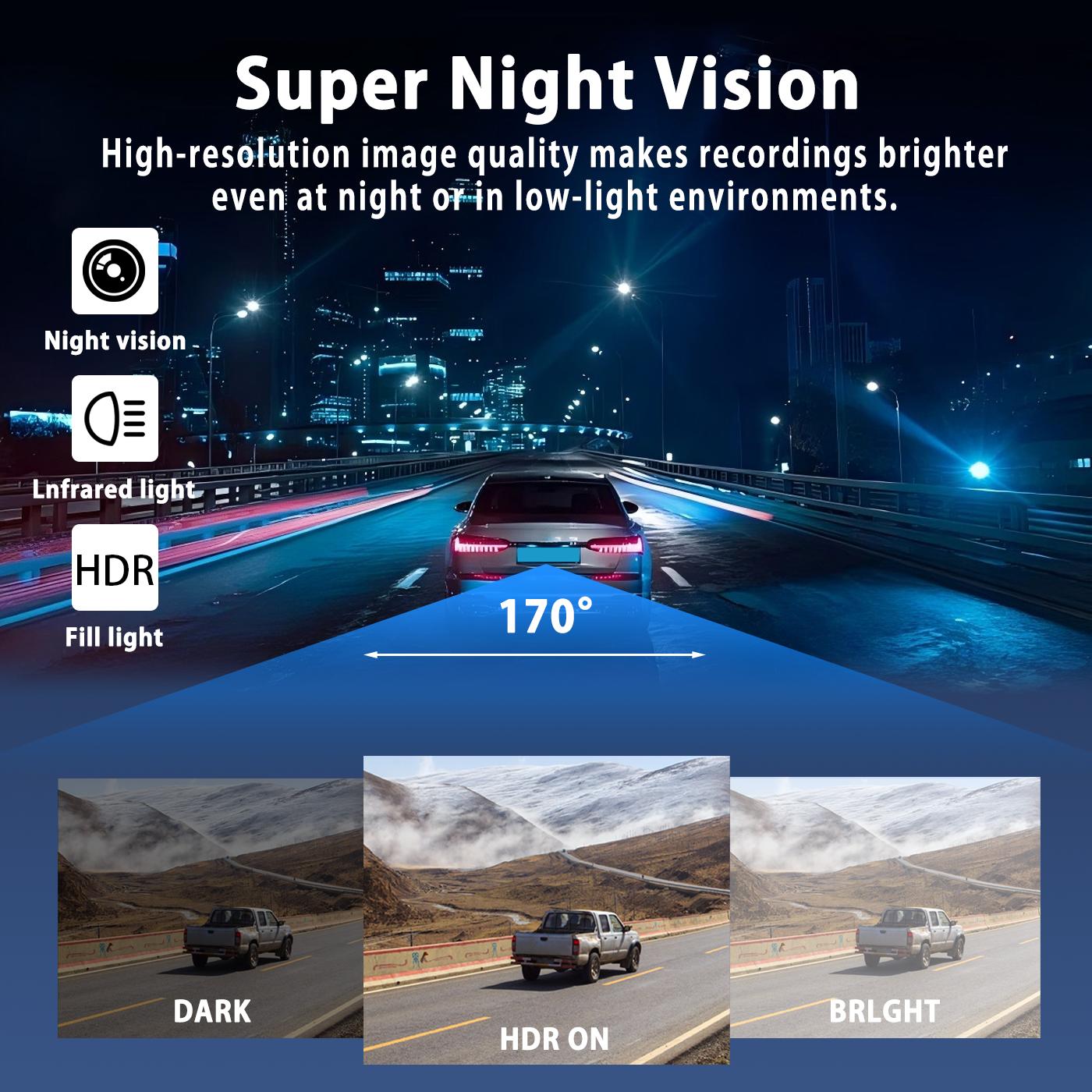 4 Channel  Car Dash Cam,1080P Car DVR with 64GB Memory Card,Plug and Play （Not wireless）Car Video Surveillance with Night Vision，24/7Parking Mode Car DVR Hd Screen Front Rear Left And Right dashcam