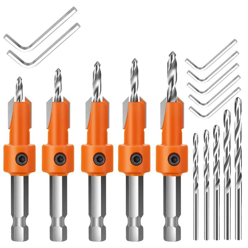 Countersink Drill Bit Set 5Pcs(2.8/3.0/3.2/3.5/4mm), Woodworking Countersink Drill Bits with Adjustable Bit Depth Stop for Wood.(8mm Countersink Diameter)