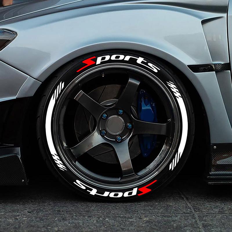 4pcs/Pack Sports Tire Letter Sticker, Tire Modification Decorative Letter Stickers Car Auto Accessories For Car Motorcycle (glue and accessories not included), Wheel Decal, Rim Decals