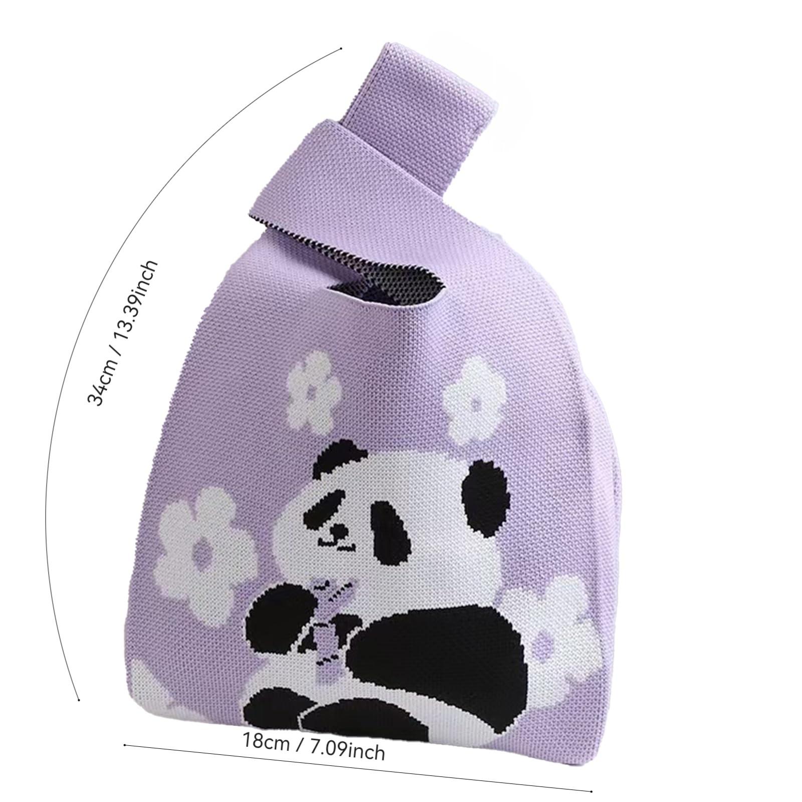 Cute Panda Pattern Handbag, Durable and Fashionable Knit Bag, Suitable for Women, Beach Bag, Makeup Bag, Crochet Bag