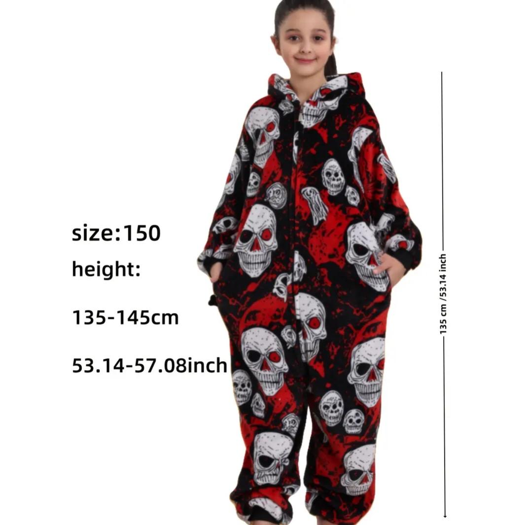 Flame-Resistant One-Piece Pajamas, Cozy Gift, All-Season Loungewear, Zipper Closure, Side Pockets, Hooded
