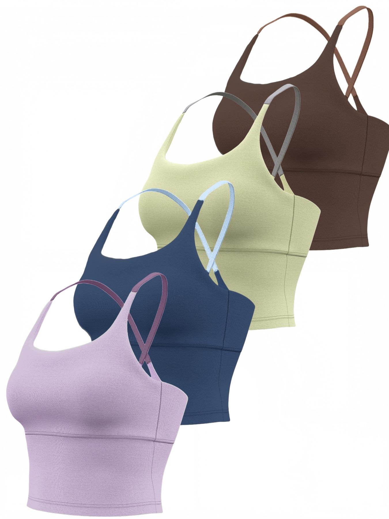 Women's Slim-Fitting Sports Top with Fixed Padding, Elastic Yoga Tank, Gym Yoga Tops, Athletic Tops, Color Block Design, Ideal for Fitness and All Seasons