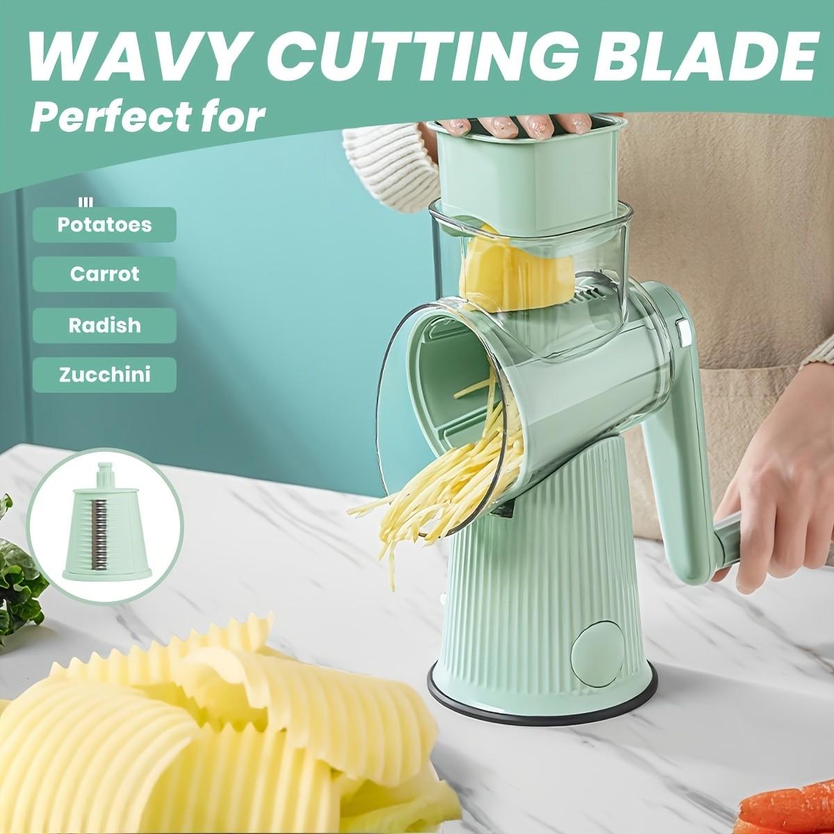 Rotary Cheese Grater with Handle, 1 Set Kitchen Round Mandoline Vegetable Slicer with Interchangeable Blades, Kitchen Gadgets, Easy To Clean Rotary Grater Slicer, Utensils