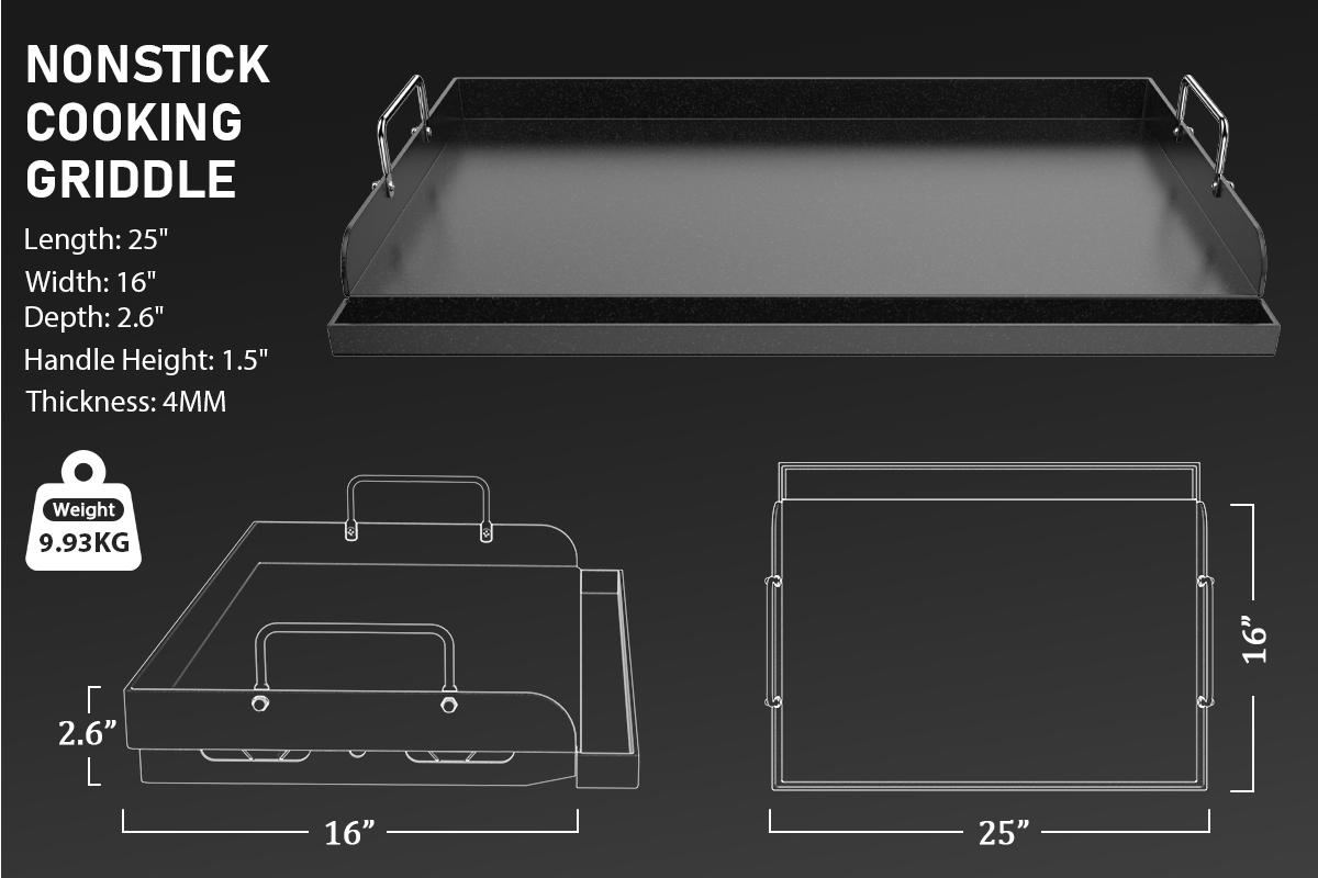 25" x 16" Metal Griddle for Gas & Charcoal Grills – Universal Flat Top with Grease Groove, Reinforced Ridges & High Sidewalls, Perfect for Healthy Cooking, Parties & Camping