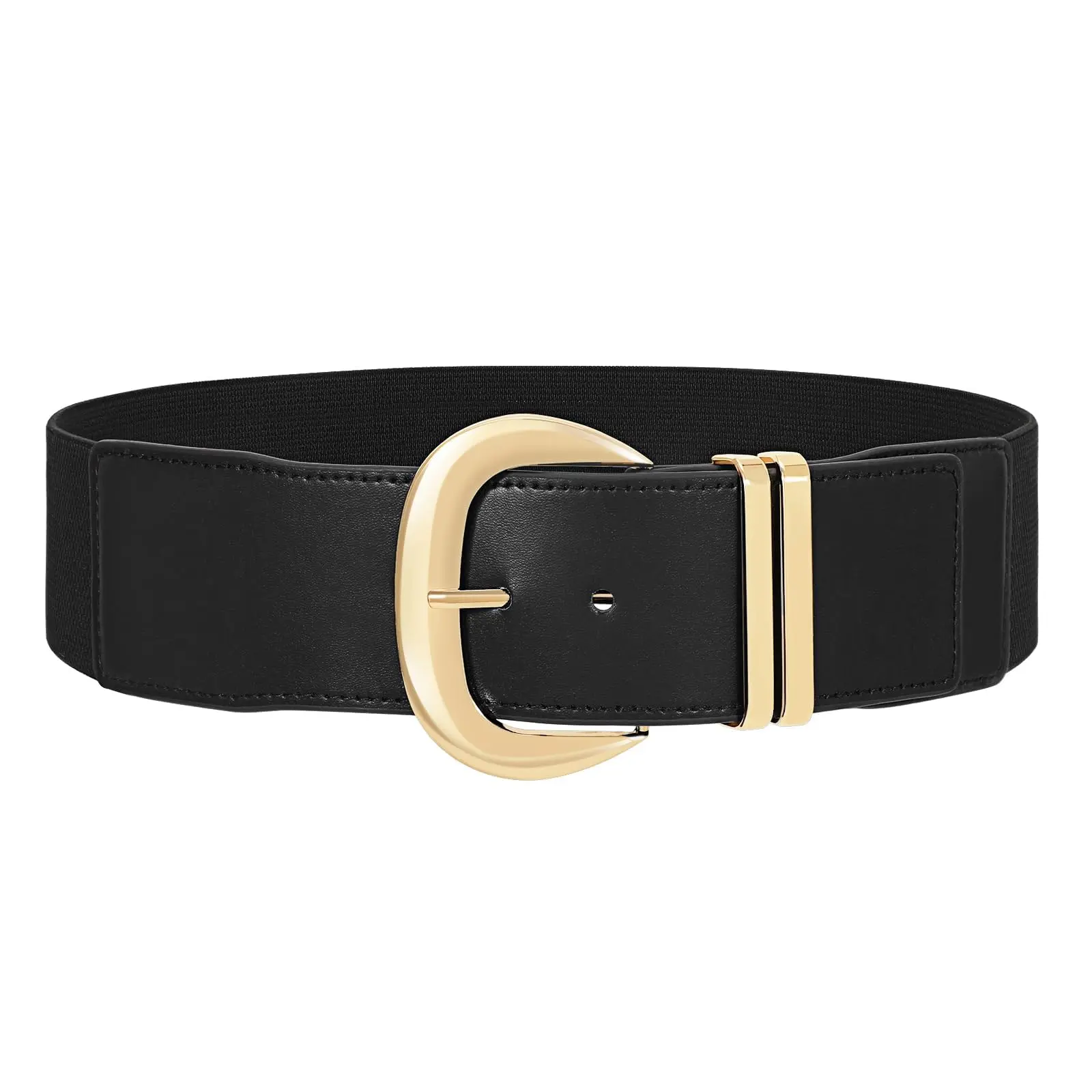 Elegant Elastic Belt With Gold Leaf Buckle Decoration Set of 4 - Black White Red SUOSDEY Women Wide Elastic Waist Belt for Dresses Fashion  main image 2