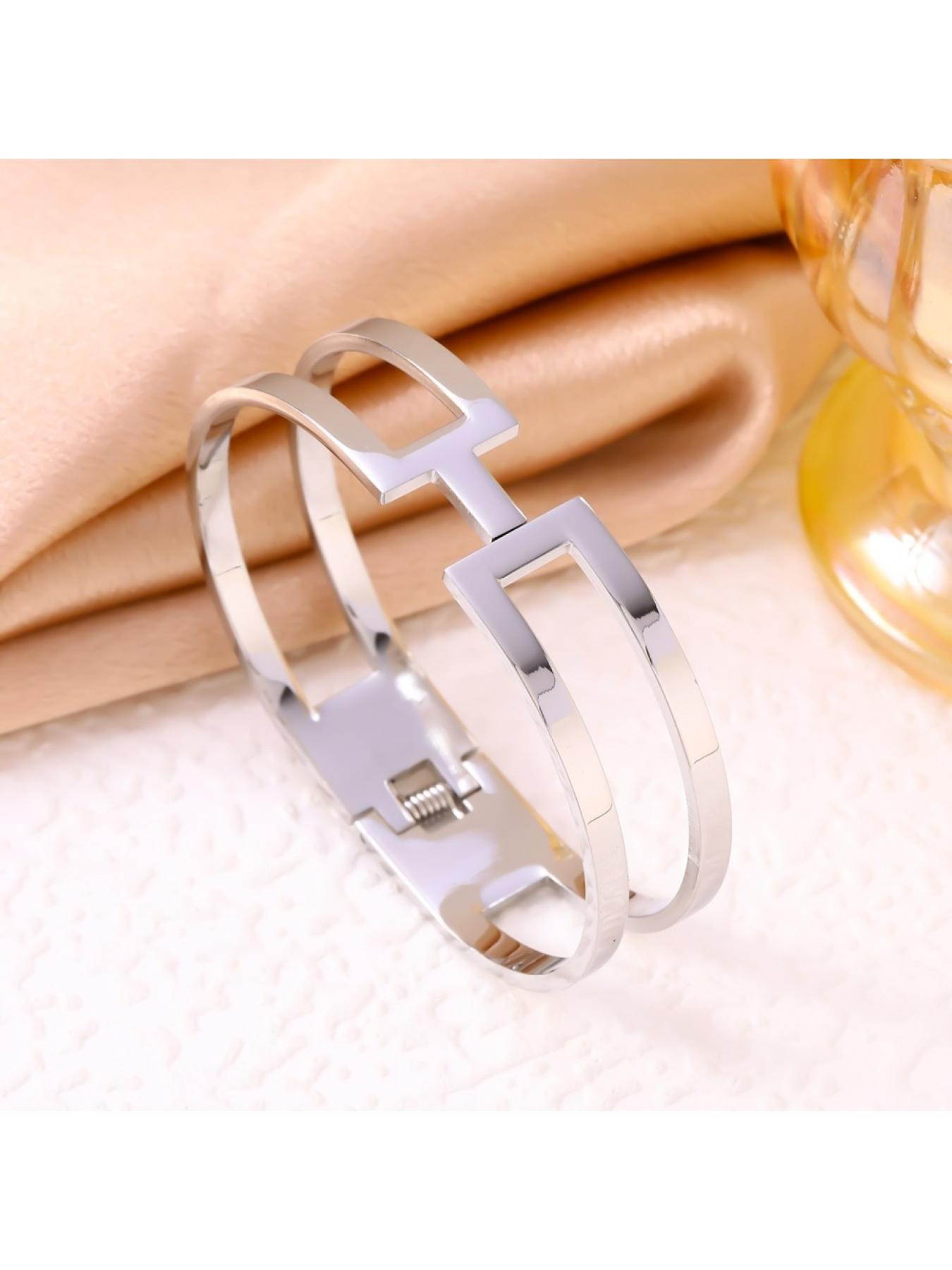 Gold/Silver Tone H Initial Cuff Bangle for Women, Dainty Letter H Open Bracelet, Elegant Everyday Jewelry