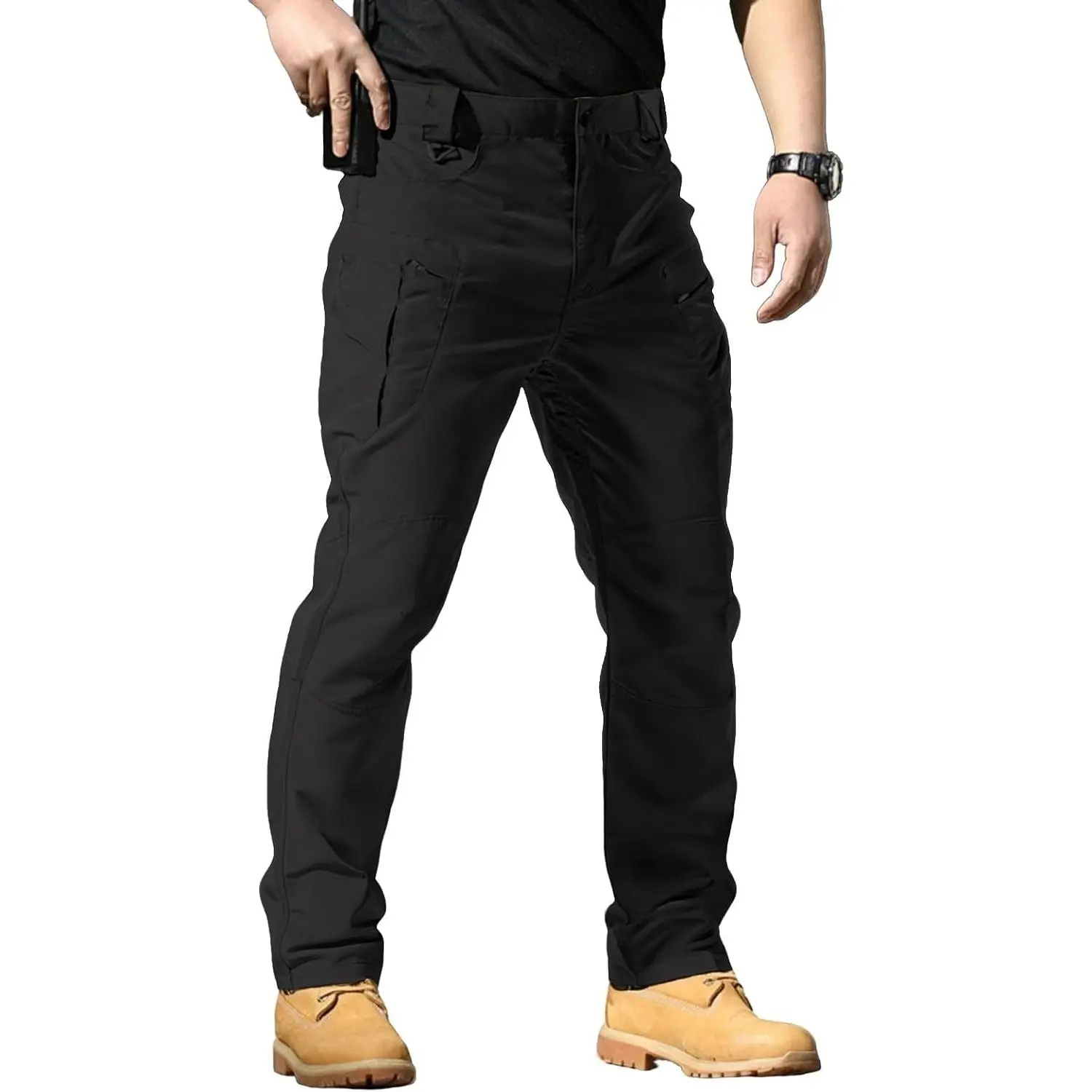 Men's Stretch Tactical Pants Waterproof Ripstop Fabric Cargo Pants Lightweight Casual Hiking Outdoor Work Pants (No Belt)