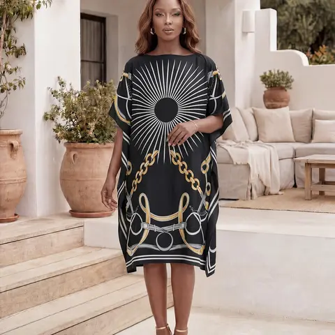 Women's Fashion Elegant Shawl, Loose Breathable Summer Beach Cover-Up with Eye-Catching Print, Perfect for Vacation & Daily Wear, Beach Coverup