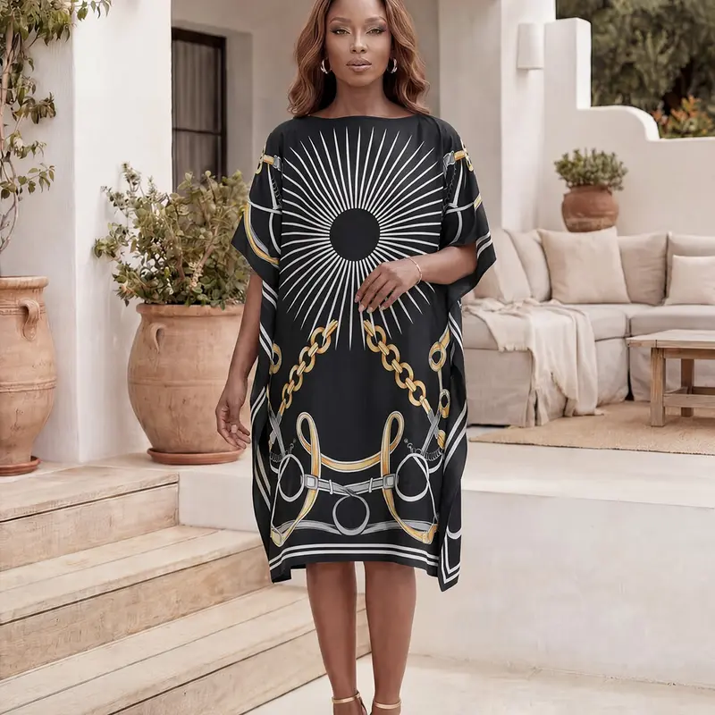 Women's Fashion Elegant Shawl, Loose Breathable Summer Beach Cover-Up with Eye-Catching Print, Perfect for Vacation & Daily Wear, Beach Coverup