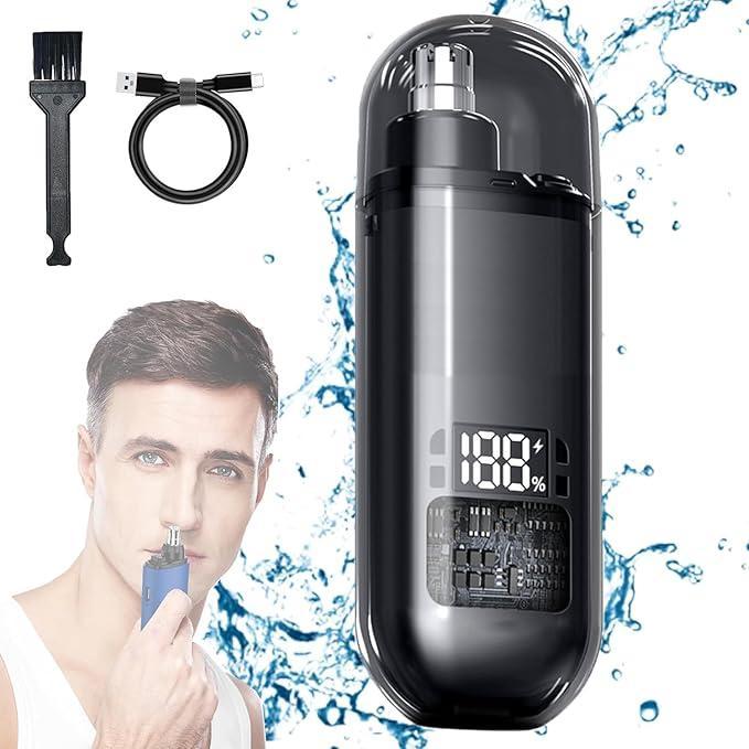 IPX7 Waterproof Nose & Ear Hair Trimmer for Men - Cordless Quiet, Rechargeable USB, Painless Dual Edge Blades, LED Display, Compact Portable, Eyebrow Facial Hair Removal, High Quality Beauty Product with Box