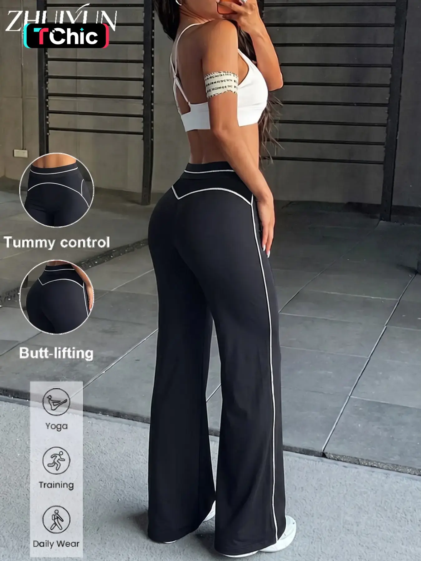 Fashion Side Stripe Patchwork Women's Sporty Straight Leg Pants, Casual Slim-Fit Yoga Trousers, Outdoor Running Fitness Wear