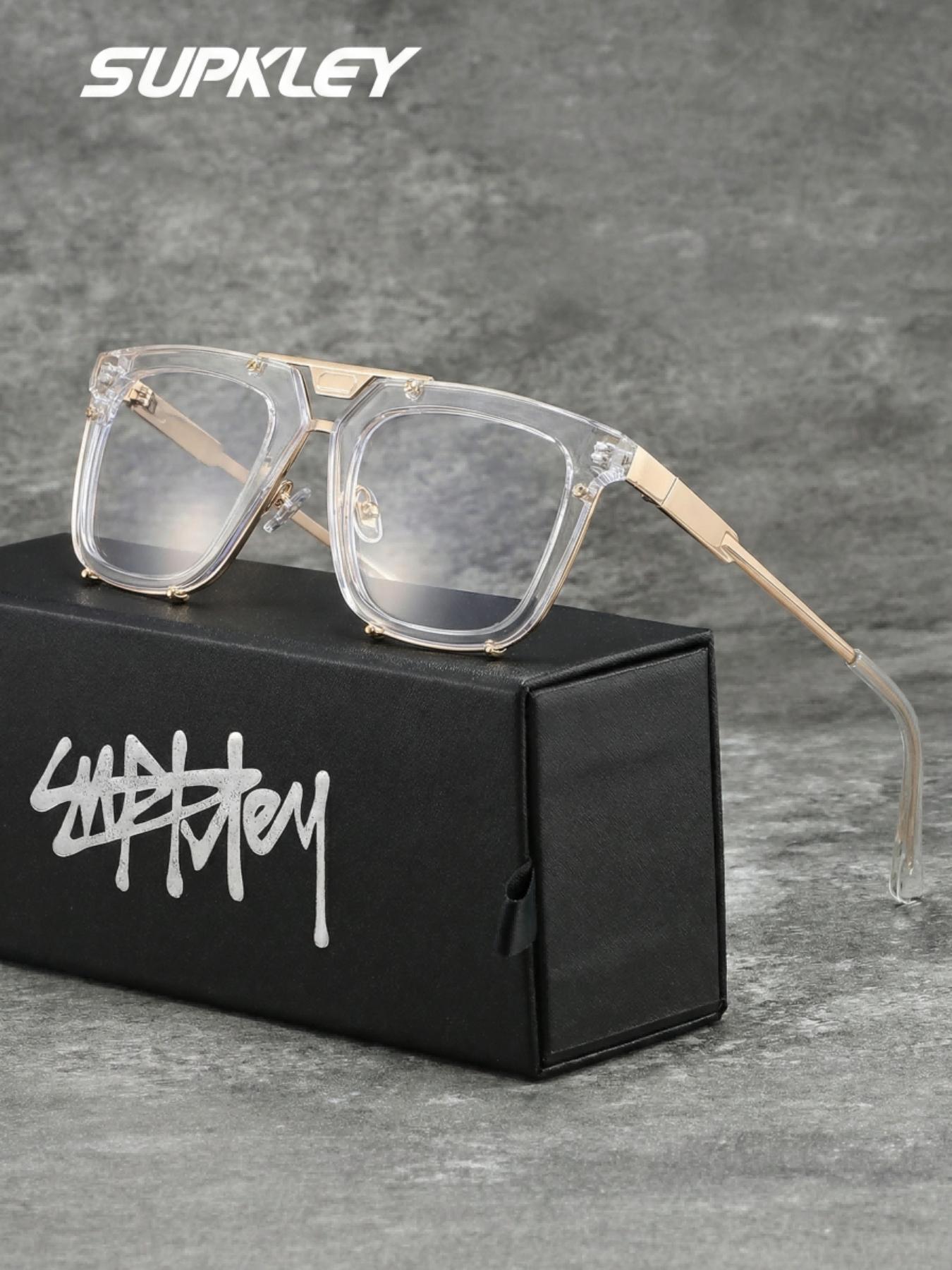 SUPKLEY Retro Pilot Frame Pc Material Decorative Glasses, Suitable For Both Men And Women, Suitable For Fashionable Street Photography, Summer Commuting Vacation, Daily Reading, And Computer Tv Use