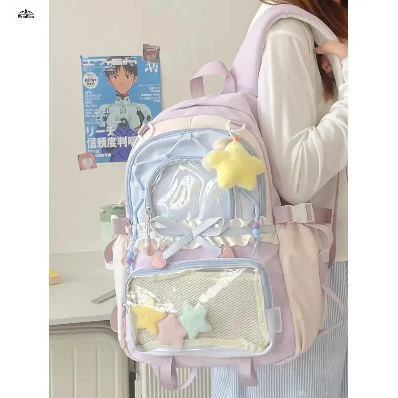 2026 New Korean Ins-Style Girls' High-Capacity Backpacks for School, Multi-Zip Soft Fabric Bag for Elementary-Junior High Students, Cosplay Look Daily Use Gift