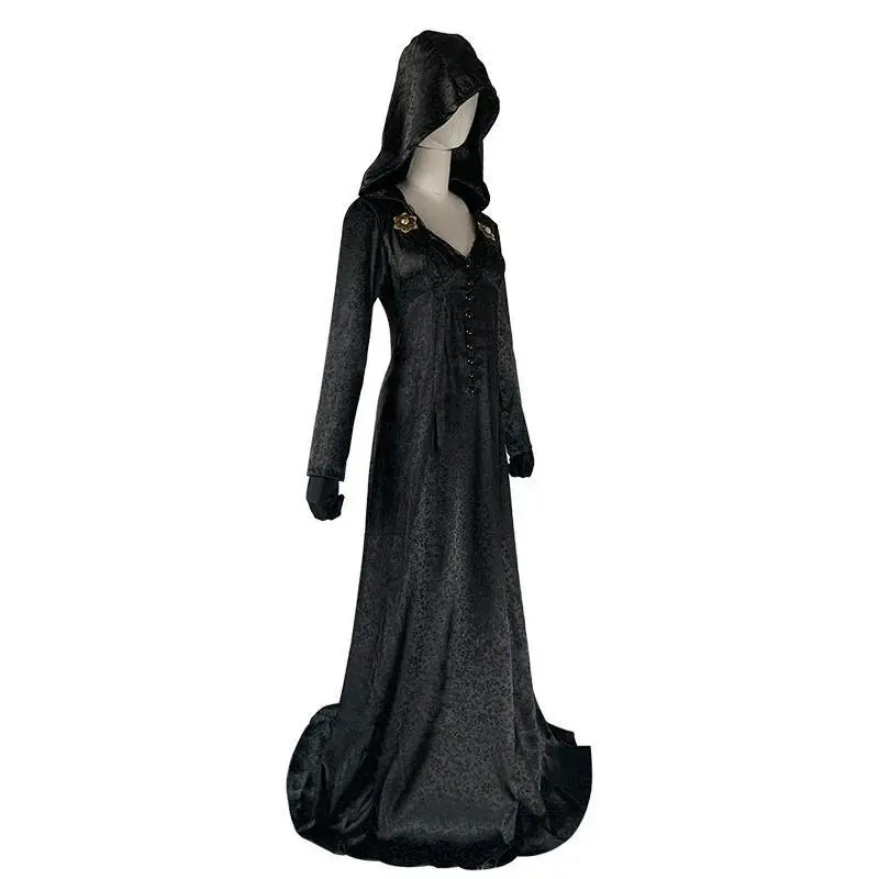 Medieval Costume Daughter of Lady Dimitrescu Cosplay Costume Gothic Long Dress with Hood Vampire Bella Cassandra Halloween Dress