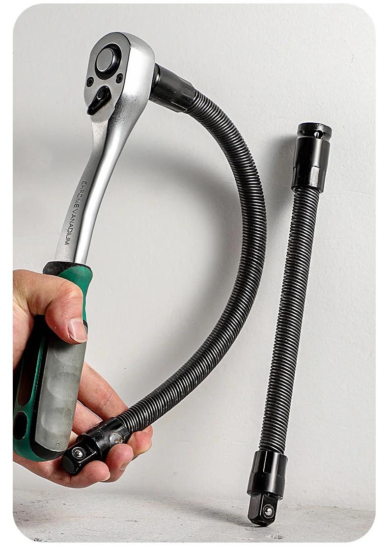 1/2 Inch Flexible Extension Rod Impact Resistant Swivel Socket Extension Bar Automotive Repair Wrench Accessory.