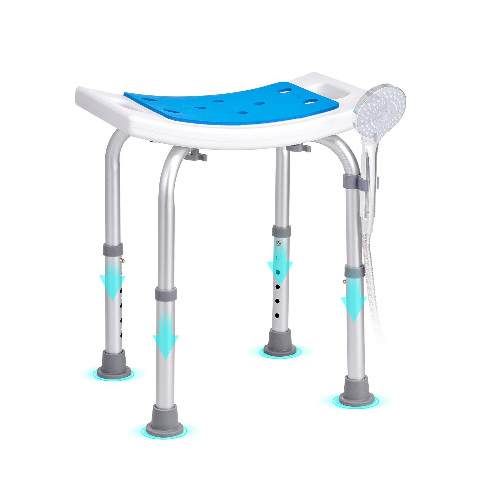 【DealsForYouDays】VEVOR Adjustable Height Shower Chair with Height Adjuster & Seat Cushion, Non-Slip Tub Bench for Elderly, 350 LBS Capacity