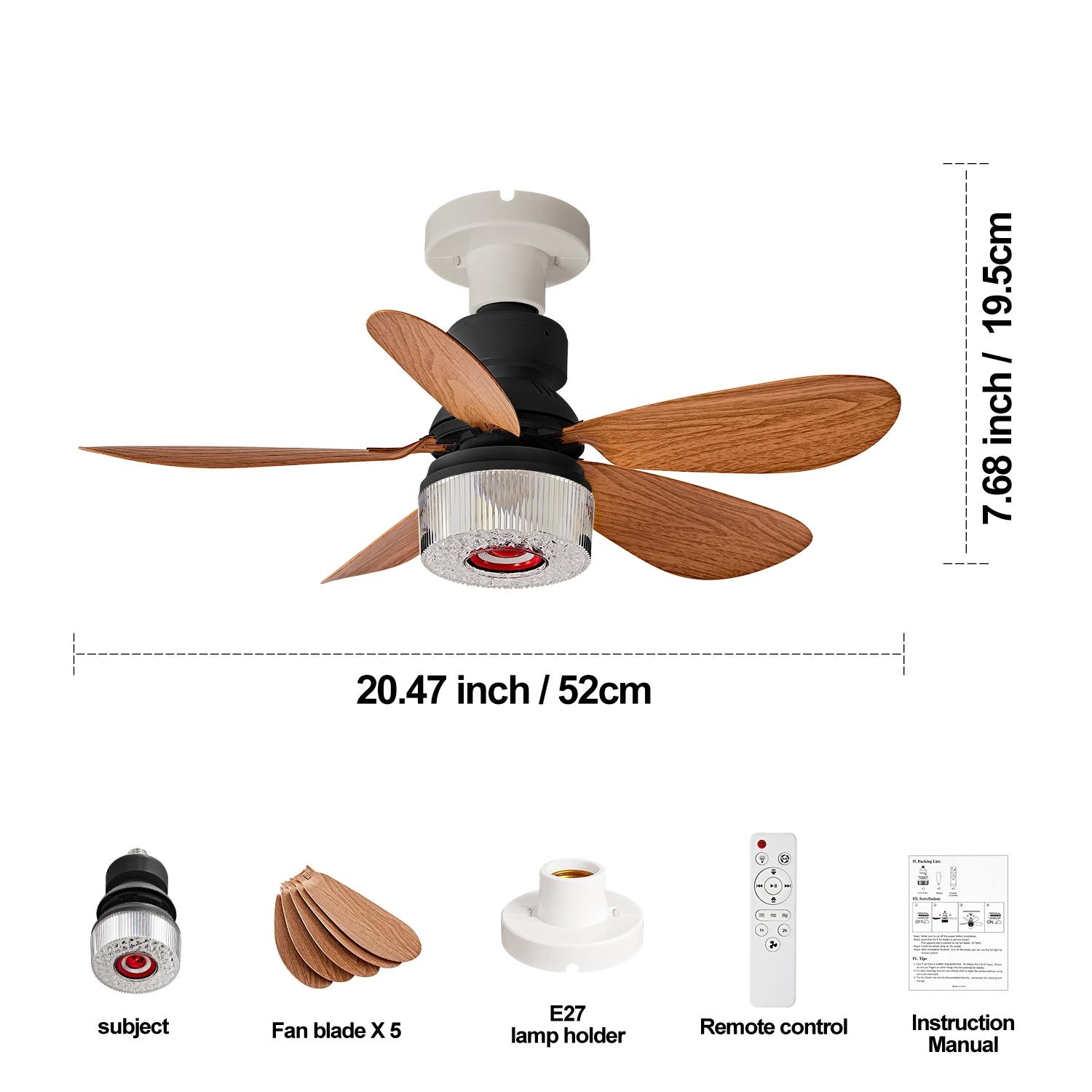 Remote Controlled RGB Ceiling Fan Light Lamp, Bluetooth-compatible Speaker, Crystal RGB Shade, Adjustable RGB Lighting, Sound Activated, Timer, 3 Adjustable Brightness Levels, Ceiling Lights