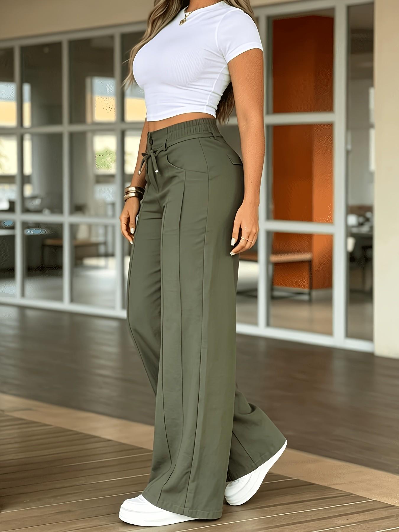 New Summer Drawstring Adjustable High Waist Wide Leg Lightweight Pants, Straight Leg Floor-Length Casual Wear, Versatile and Stylish Bottoms for Everyday Use New Summer Drawstring Adjustable High Waist Wide Leg Lightweight Pants, Straight Leg Floor-Length Casual Wear, Versatile and Stylish Bottoms for Everyday Use