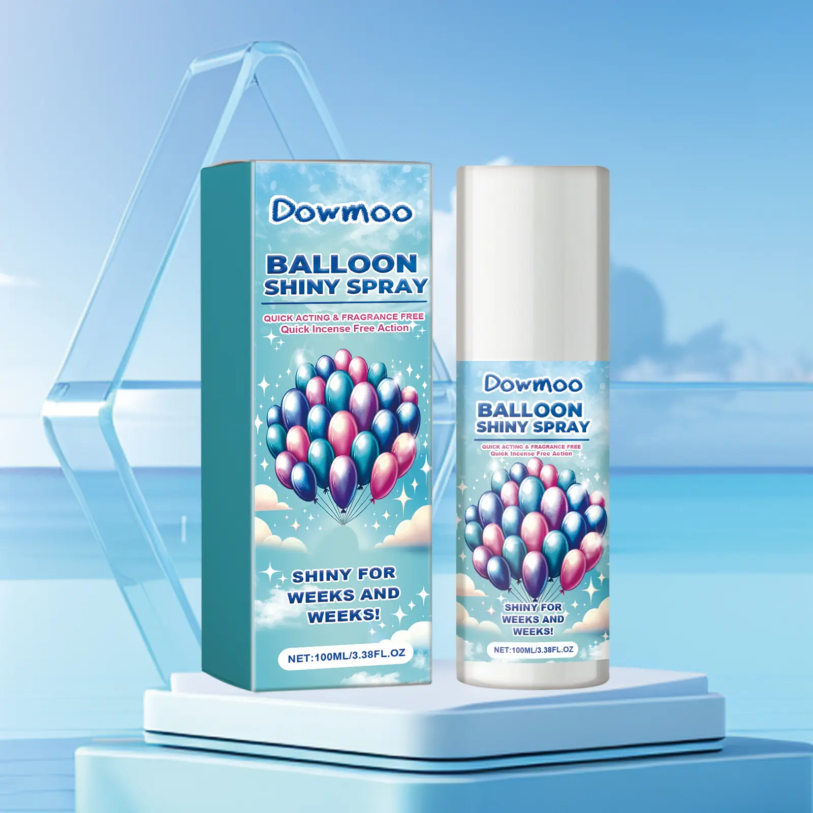 Dowmoo Balloon Shiny Gloss Spray Enhancer with Dimethylsiloxane, Anti-Oxidation Long-Lasting Glossy Finish for Wedding, Birthday Party Latex Balloon Decoration