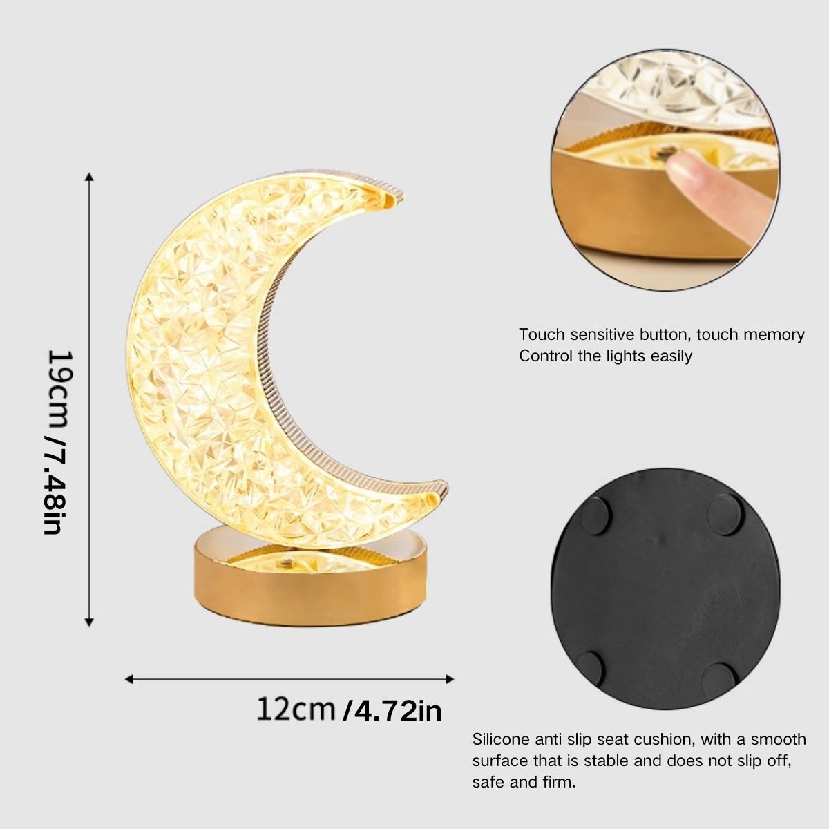 Moon Shaped Rechargeable Night Light, USB Rechargeable Table Lamp, 3-color Touch Dimming Night Light For Bedroom, Living Room, Home Decor, Mood Decorative Lights, Home Decor Lighting