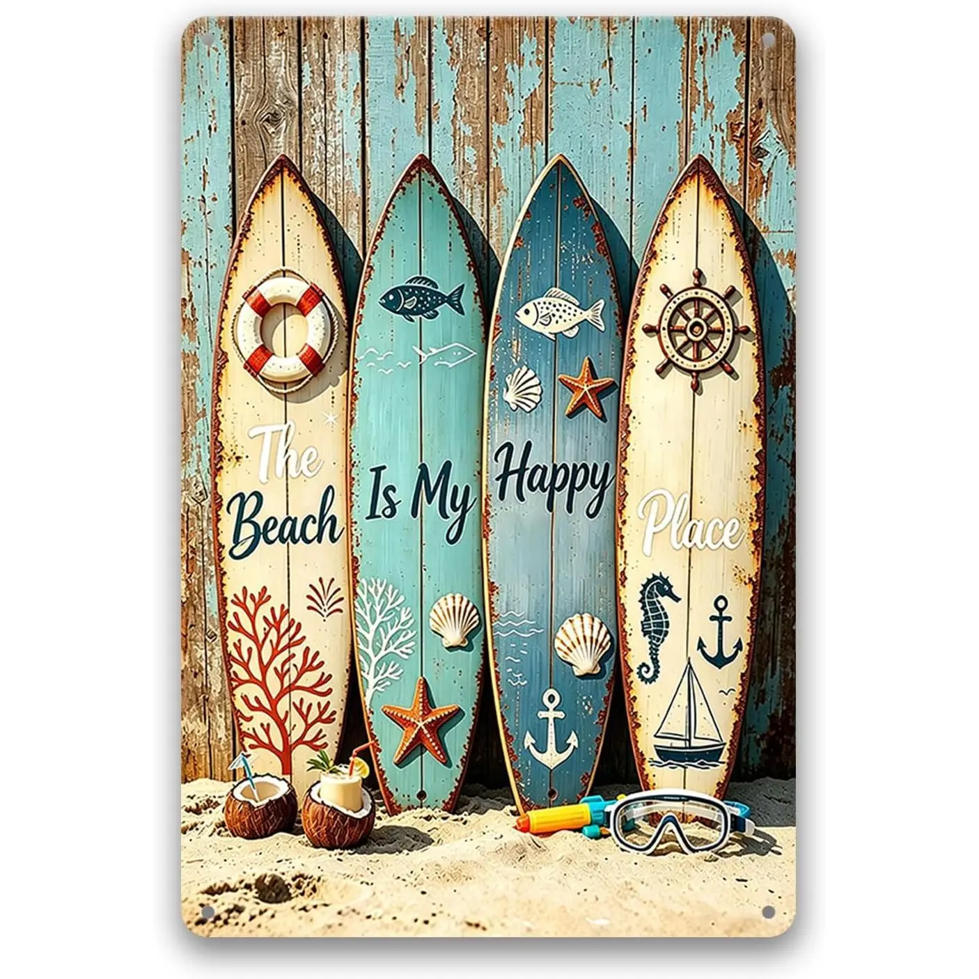 Retro Vintage Surfboard Metal Decorative Sign, Lightweight Coastal Wall Decor for Patio, Tiki Bar, Nautical Housewarming Gift for Coastal Lovers, 8"x12" Indoor Outdoor Home Plaque