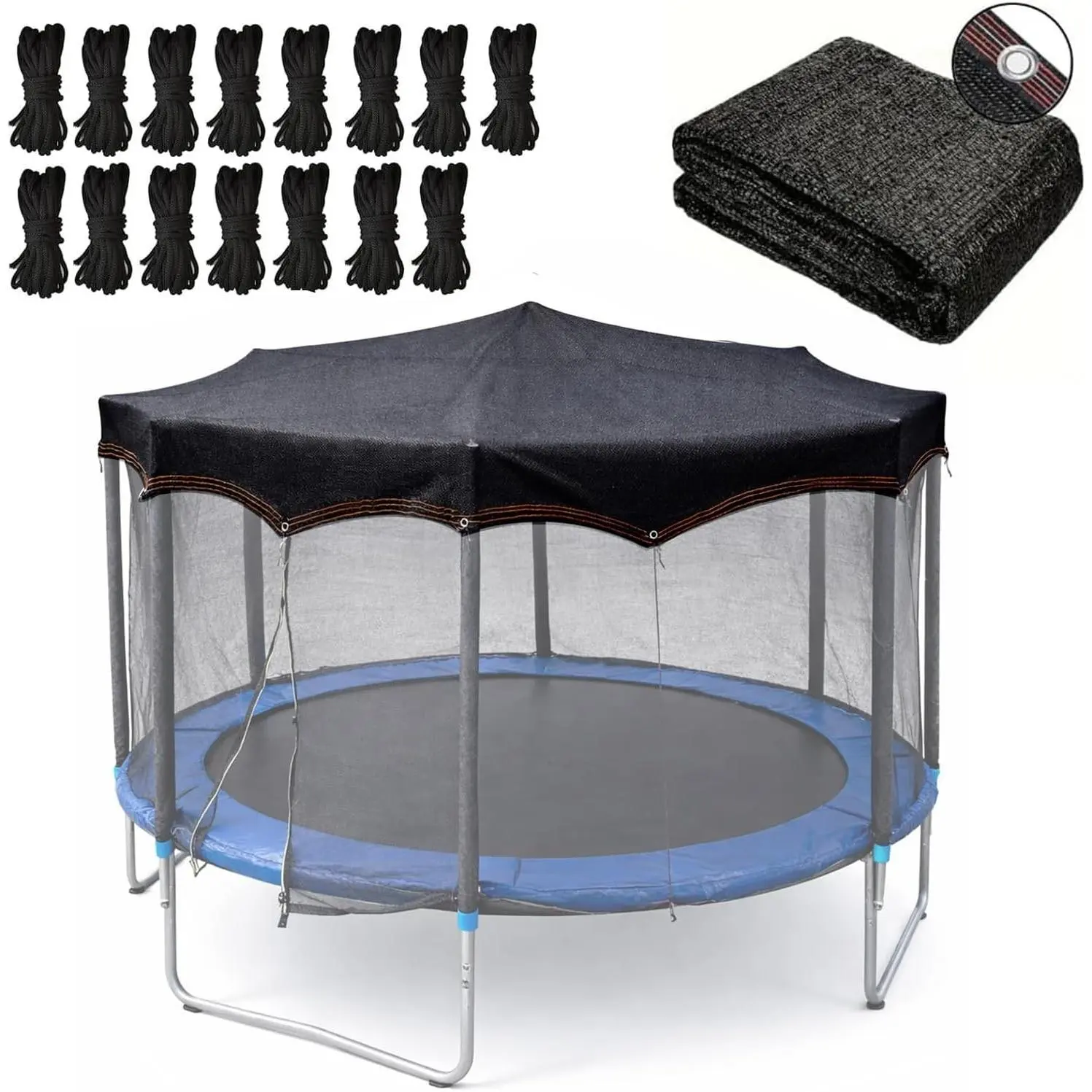 90% Shading Ratio Black Trampoline Shade Cover, Sunproof Sunshade Tent Top Cover for 10ft 12ft 14ft Round Trampoline, Easy to Install for Backyard Playground Outdoor, Tent Only Fits 14FT