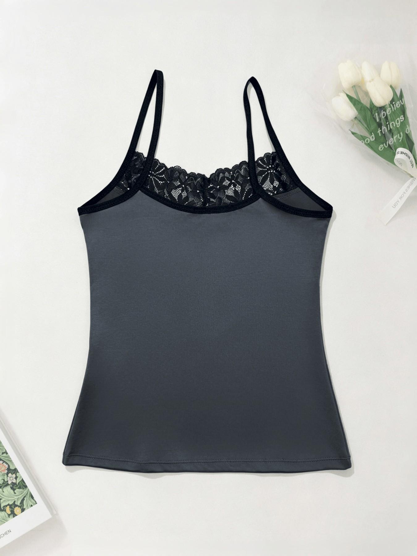 2-PCS Lace V-Neck Spaghetti Strap Camisoles, Soft Smooth Fabric, Slimming Waist Design, Elegant Chic Style, All Seasons Wear, Non-Full Placket, No Button, Tops, Camisole Tank Tops