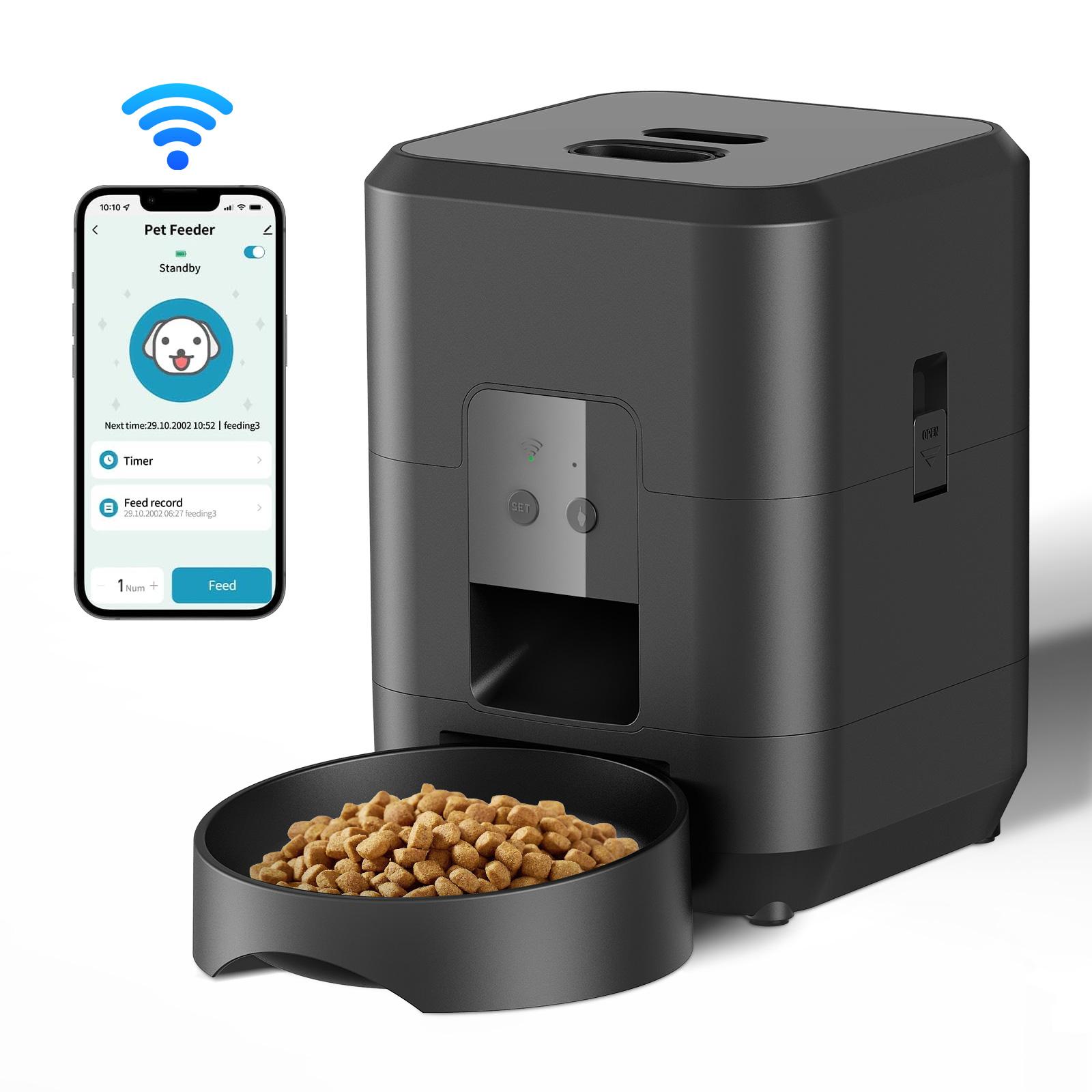 Smart Pet Feeder Machine, Graffiti APP Control Cat Automatic Feeder, Dry Food Dispenser, Suitable for Small Pets, Programmable Pet Feeder