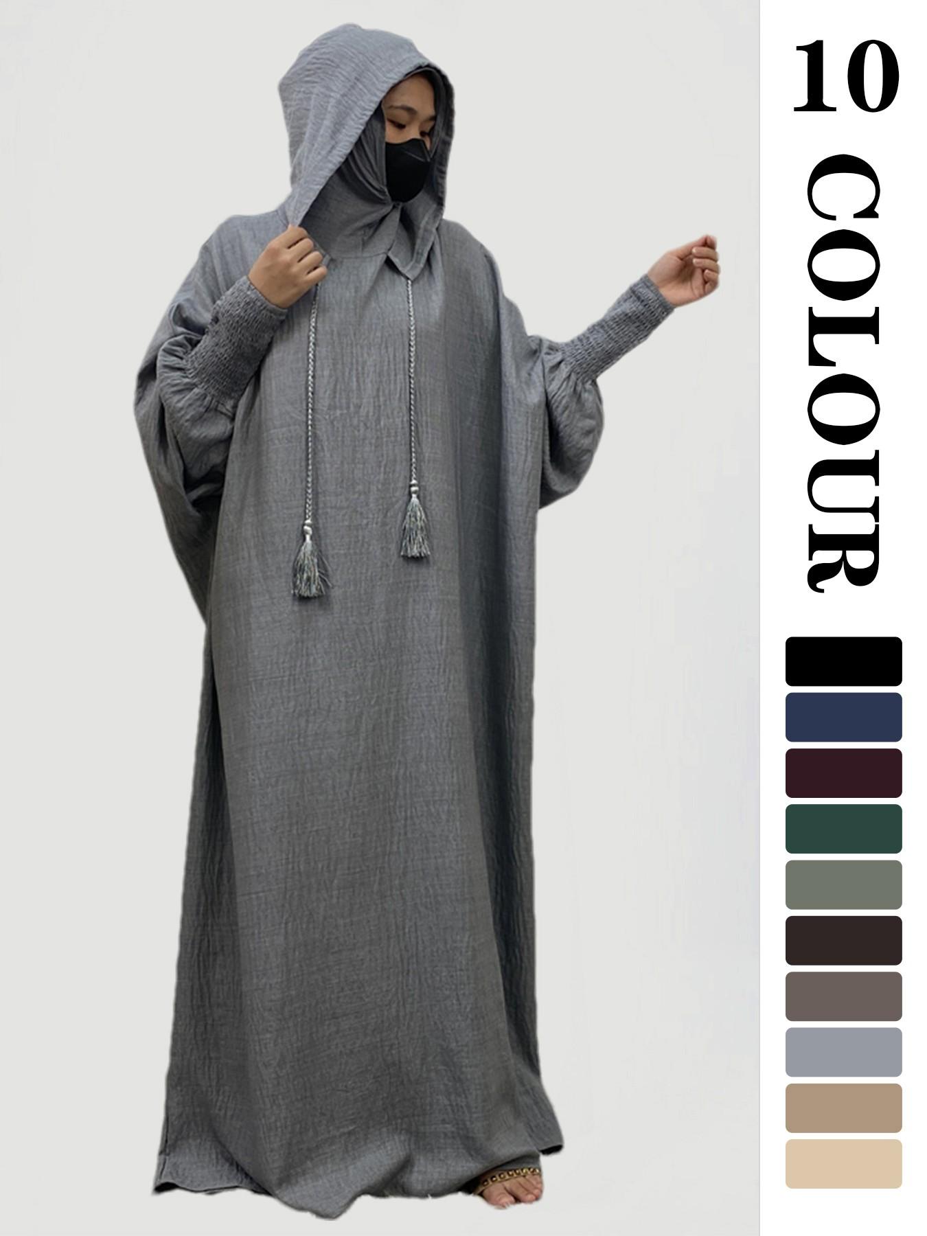 Women's Solid Hooded Dress, Casual Long Sleeve Dress for Fall & Winter, Women's Islamic Clothing for Daily Wear, Modesty Muslim Clothing, Modest Style Dress, Women's Muslim Gowns