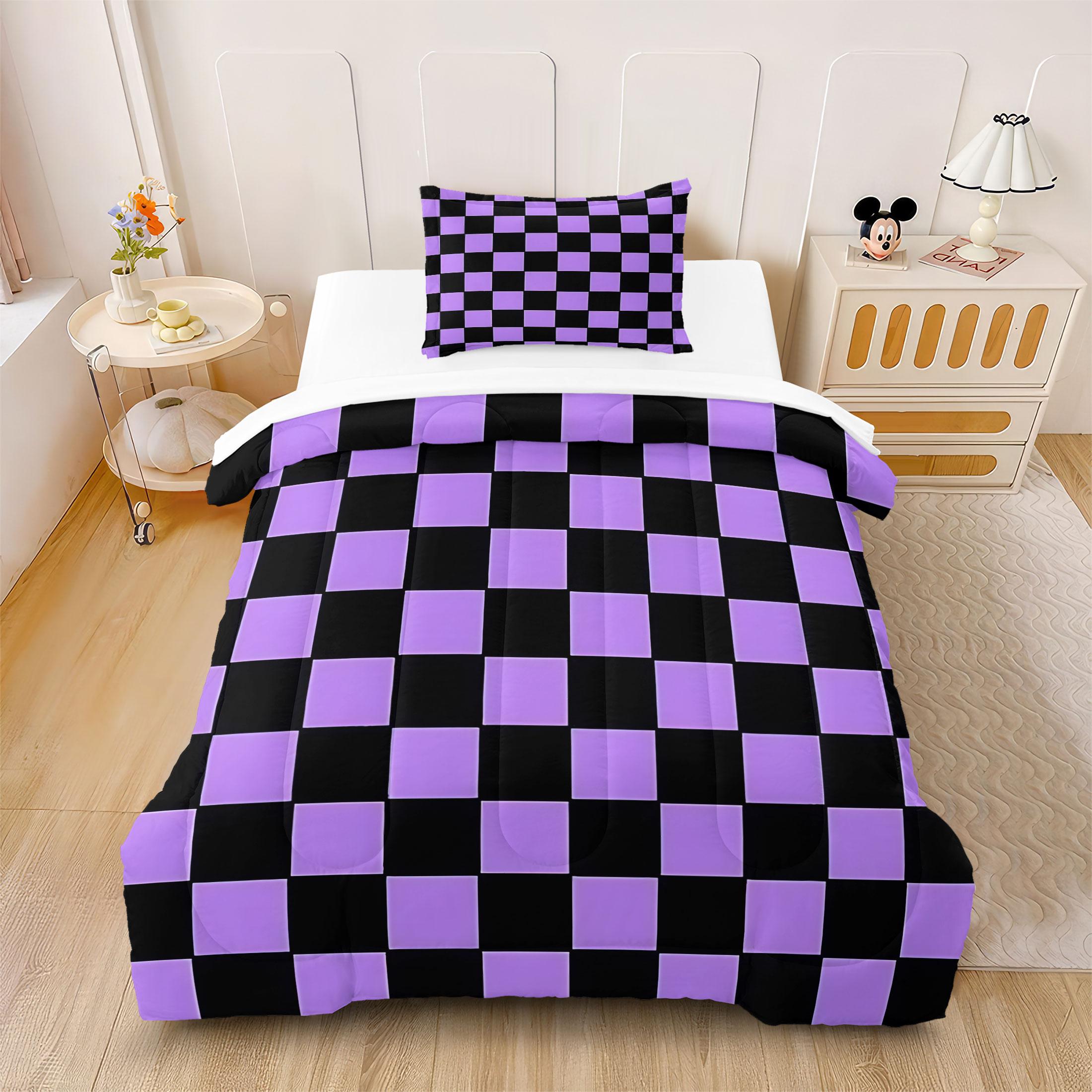 3 Pcs Geometric Checkerboard Print Comforter Set, Modern Minimalist Bedding Set, Soft Warm Lightweight with HD Digital Print, Fade Resistant & Breathable, Ideal for Bedroom Dorm Guest Room Decor, All Season Use