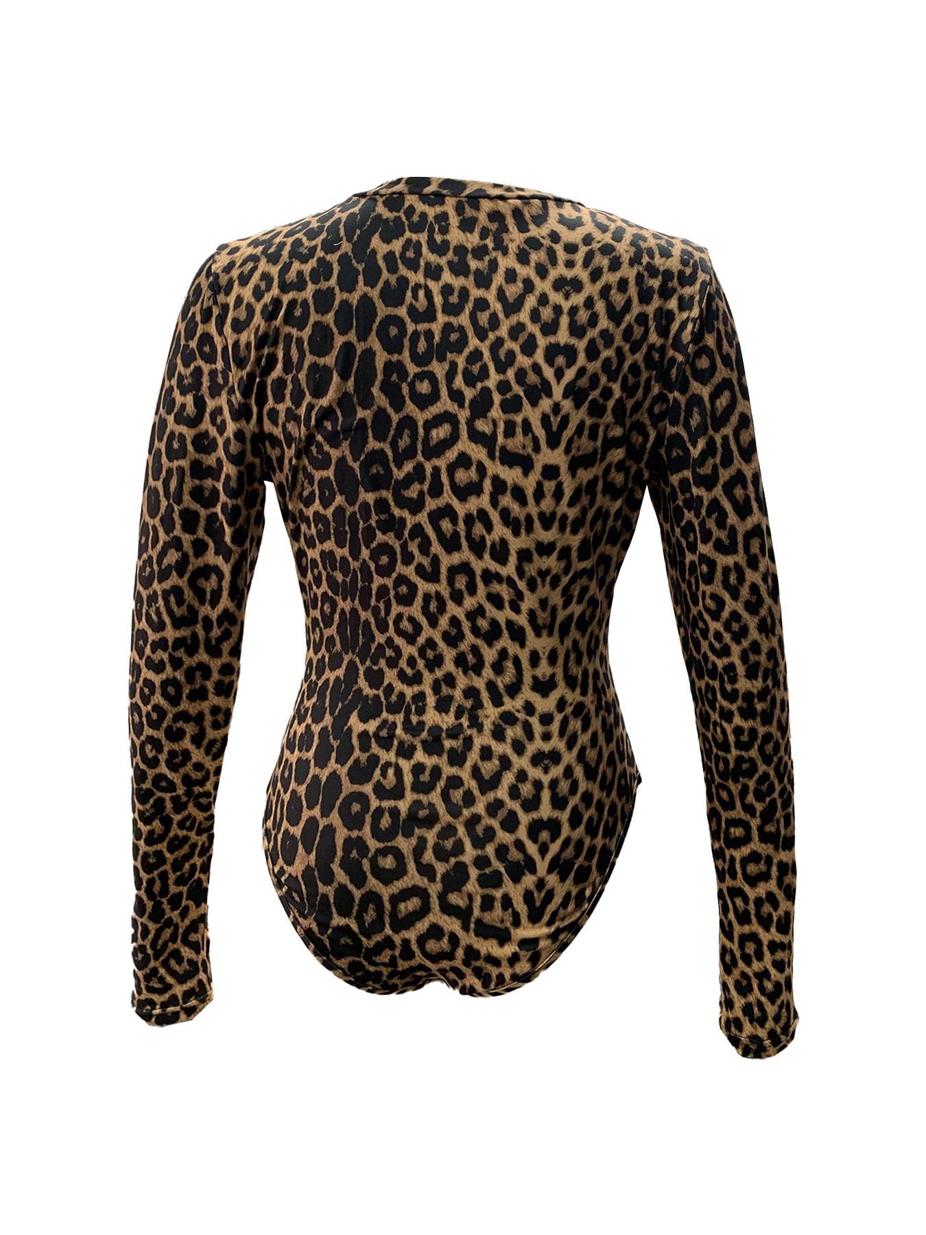 Women's Leopard Print Zipper Thumb Hole Design One-piece Bodysuit, Fashion Casual Long Sleeve Bodysuit for Daily Outdoor Wear, Women Clothes for Spring & Fall, Womenswear