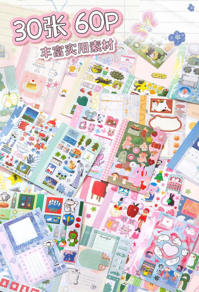 30Pcs Cute Sticker Book Laptop Decorative Stickers Aesthetic Scrapbooking Journaling Stickers Kids Gift Korean Stationery
