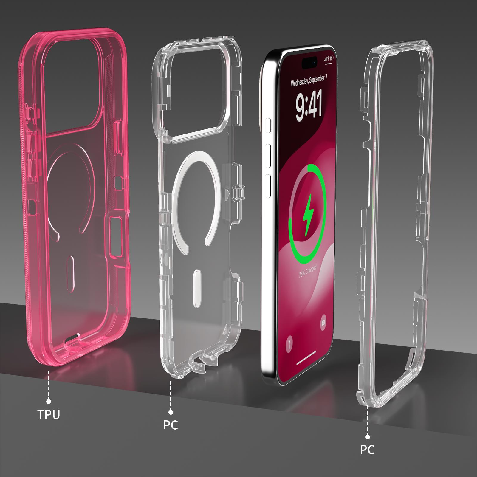 For iPhone 17 Pro Max 16 15 14 13 12 11 Case, Compatible with MagSafe, Heavy Duty Shockproof Protection Phone Cases, Anti-Drop, Dual Layer Transparent Magnetic Phone Case for iPhone, Military Grade Protection, 3 in 1 Design, Wireless Charger Friendly